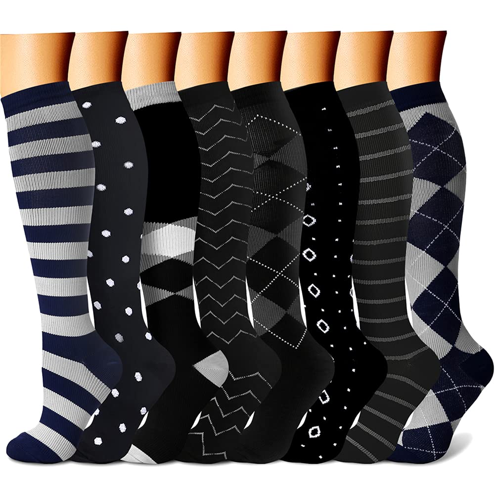 CHARMKING 15-20 mmHg Compression Socks for Women & Men - 8 Pairs - Best Support for Running, Cycling, Nursing & Travel - Improve Blood Circulation & Reduce Swelling - Perfect for Athletes, Nurses & Frequent Flyers