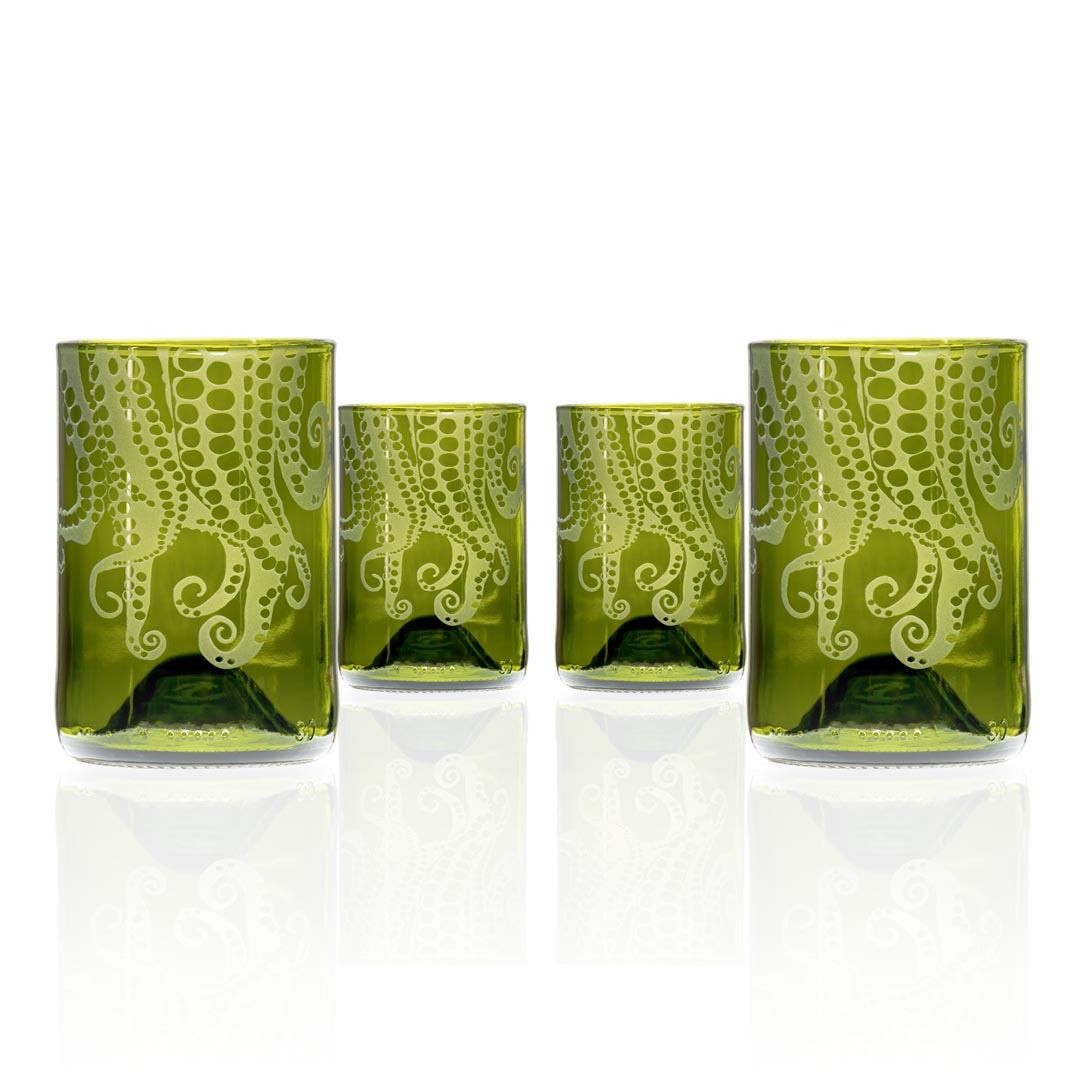 Upcycled Oscar Octopus 12oz Dark Green Reusable Tumbler Cup - 12 Pack Bulk Set for Coffee, Tea & Cold Drinks | Eco-Friendly Office, Home & Travel Use