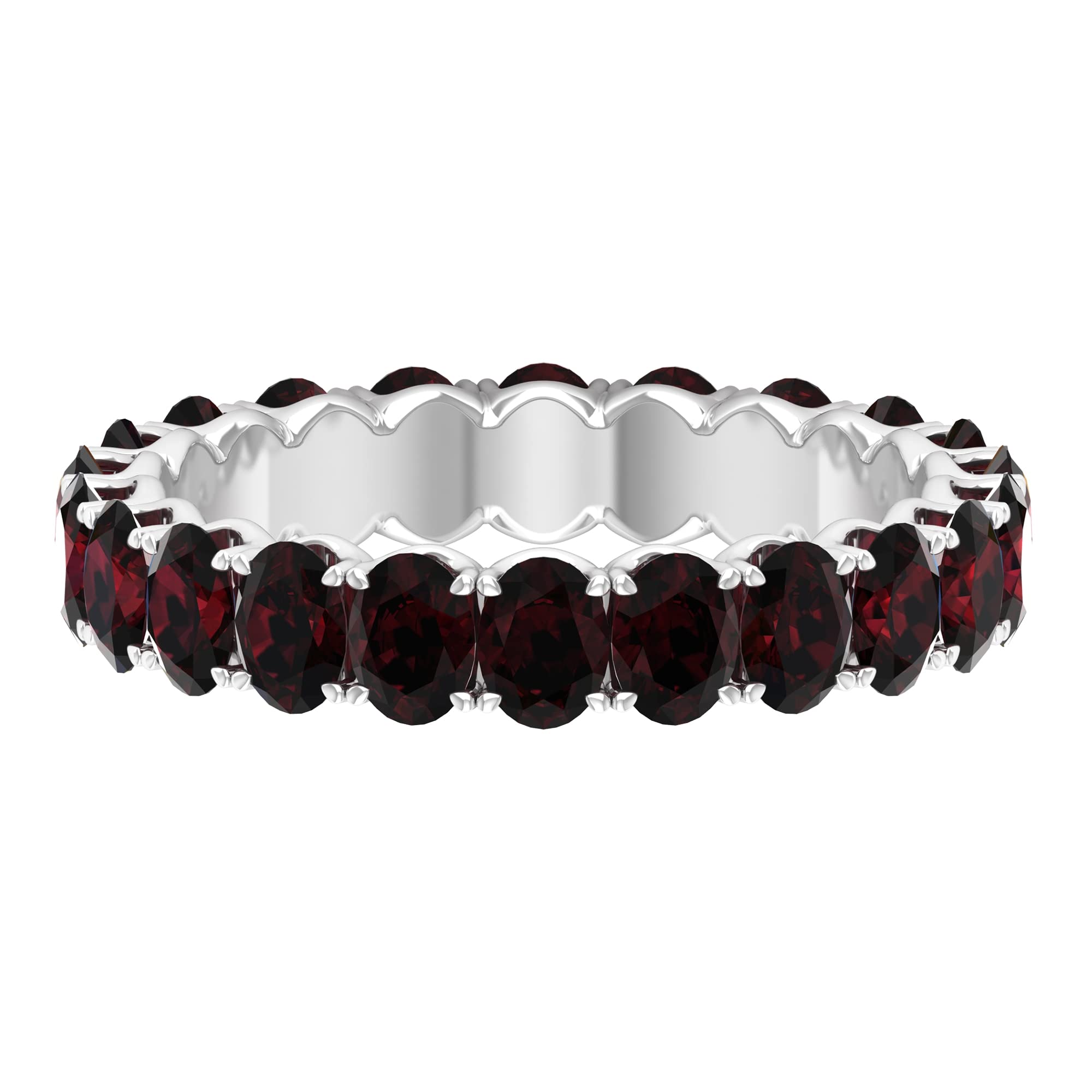 14K Solid Gold Oval Garnet Full Eternity Ring for Women - Genuine Red Garnet Wedding Band, Anniversary Gift, Stackable Ring for Everyday Elegance