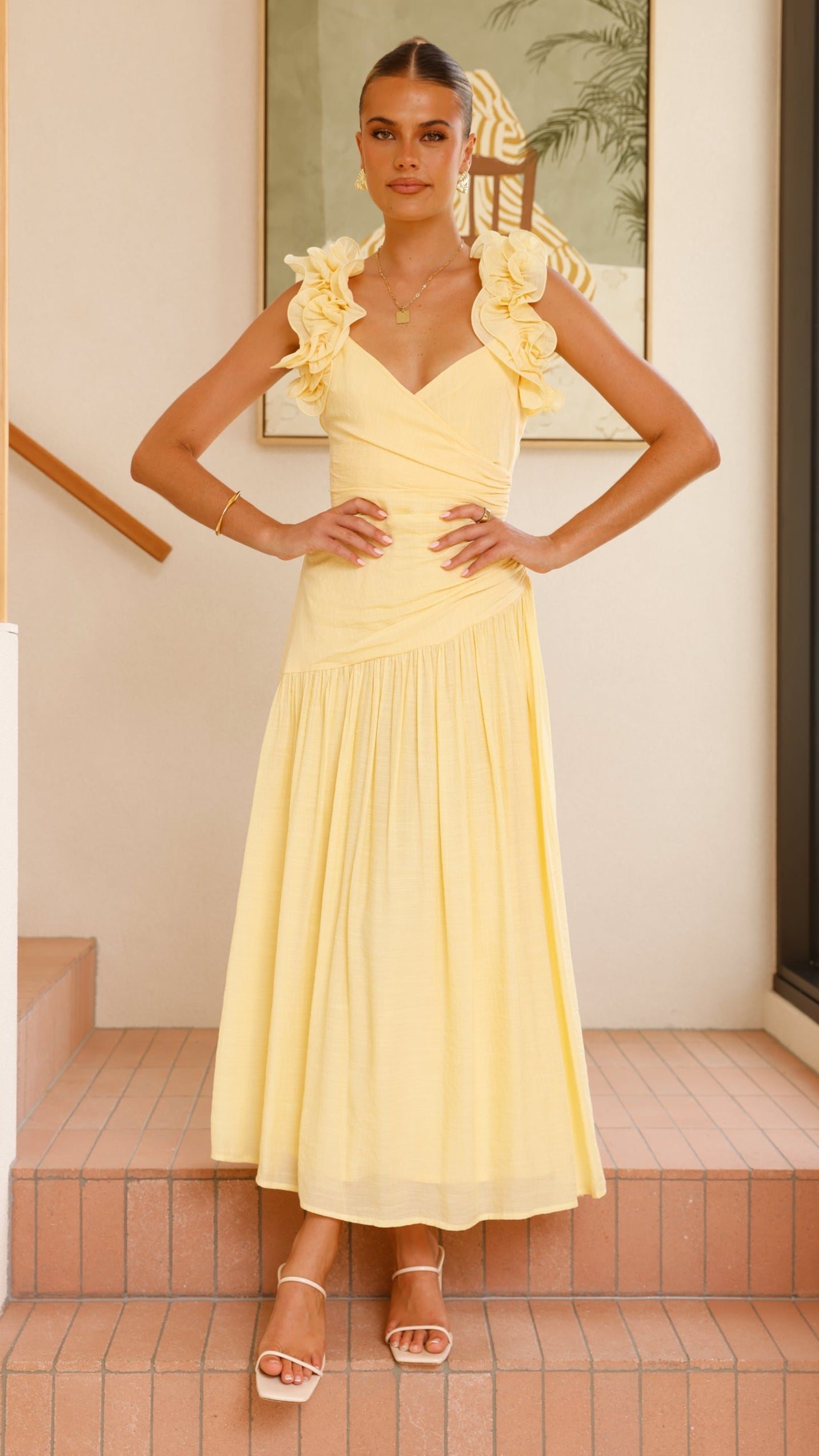 Alma Maxi Dress for Women - Flowy Long Summer Dress in Yellow | Beach Vacation, Casual Outing, Boho Chic Style