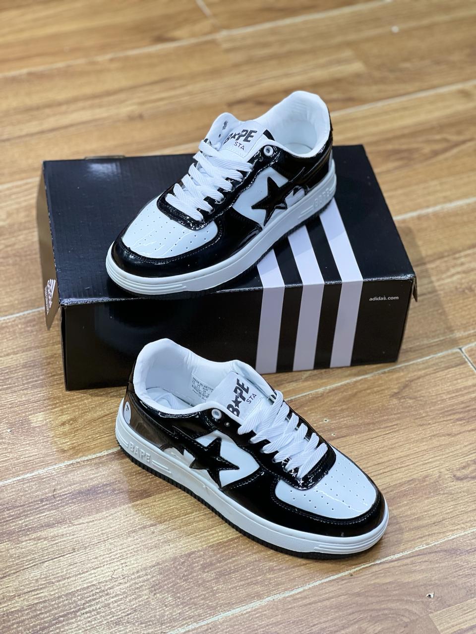 Bape Star Sneakers for Men - Black & White Retro Running Shoes | Streetwear Fashion, Casual Wear & Gym Training