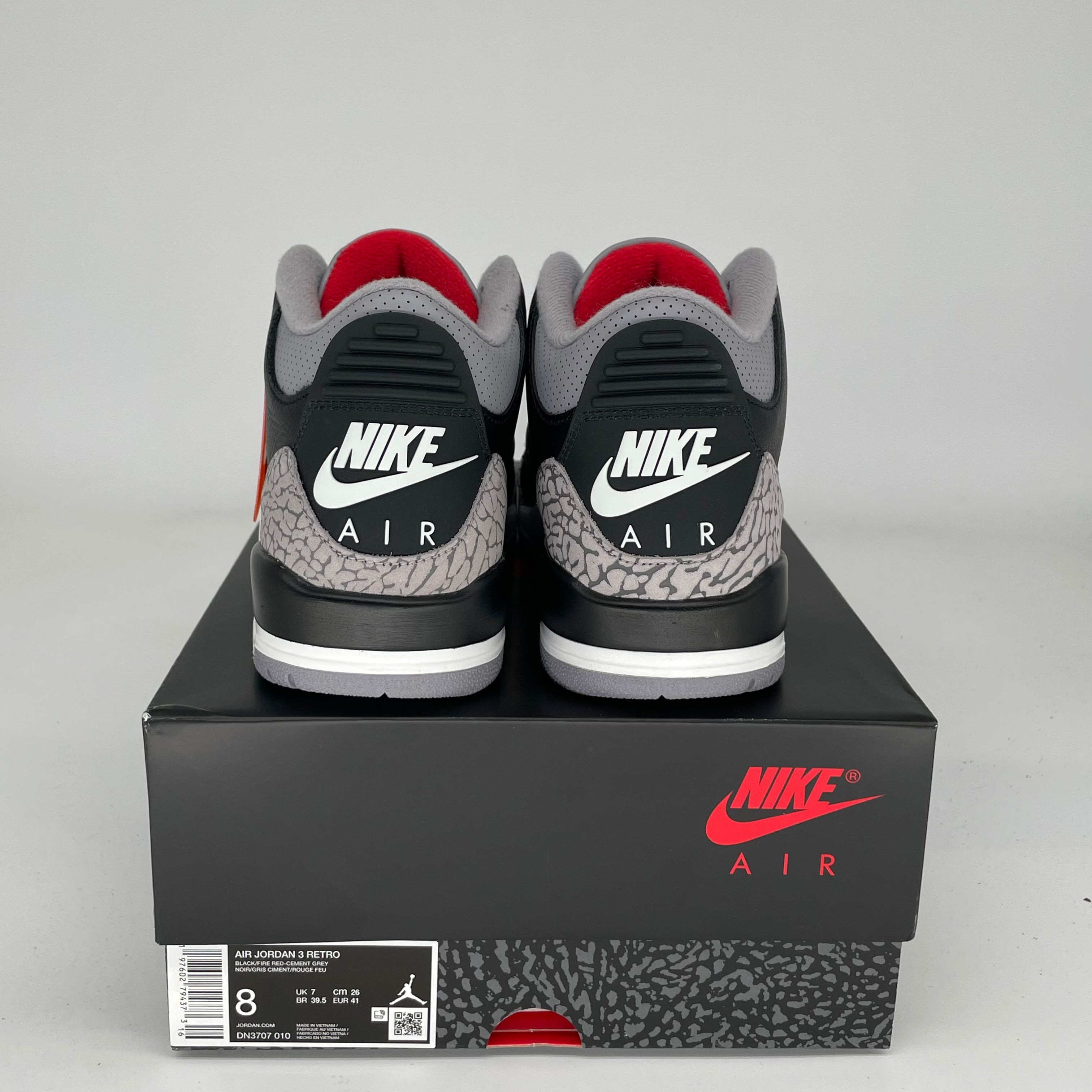 Original Air Jordan 3 Retro 'Black Cement' Men's Basketball Shoes - Size 8 (DN3707-010) - Iconic Sneakers for Streetwear & Basketball Performance