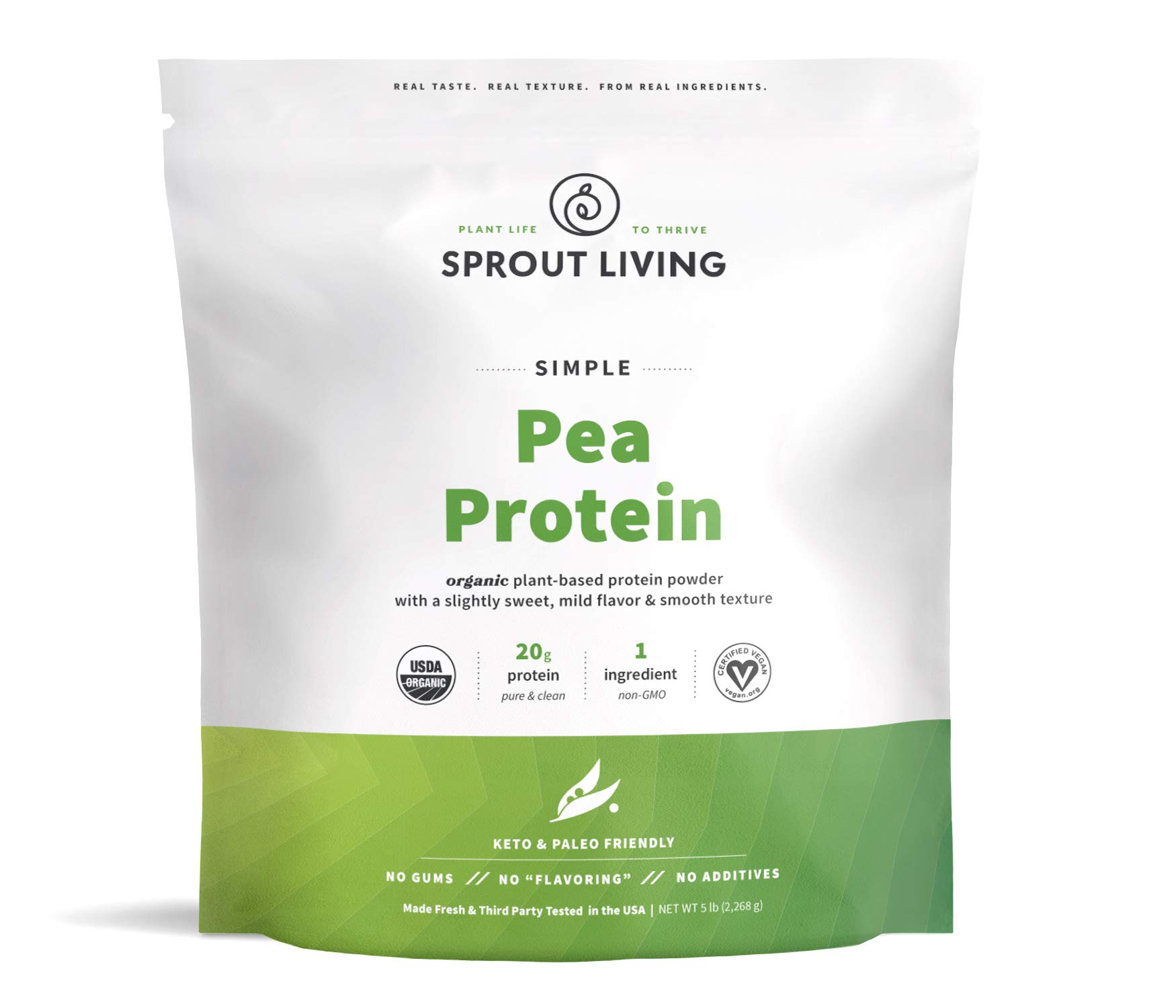 Sprout Living Organic Pea Protein Powder - 5lb | 20g Plant-Based Vegan Protein Powder | Dairy-Free, Non-GMO, Gluten-Free, Keto-Friendly | No Artificial Sweeteners | Perfect for Smoothies, Baking & Post-Workout Recovery