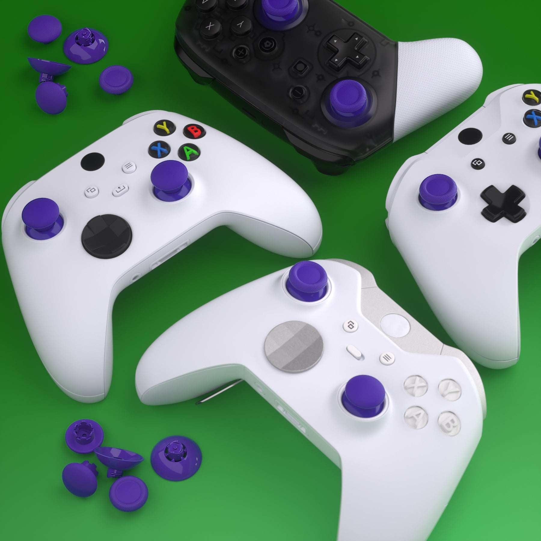 eXtremeRate Interchangeable Thumbsticks for Xbox Core/One S/X/Elite V1 & Nintendo Switch Pro Controller - Purple Analog Joystick Replacement - Perfect for Gaming, FPS, Racing & Long Play Sessions
