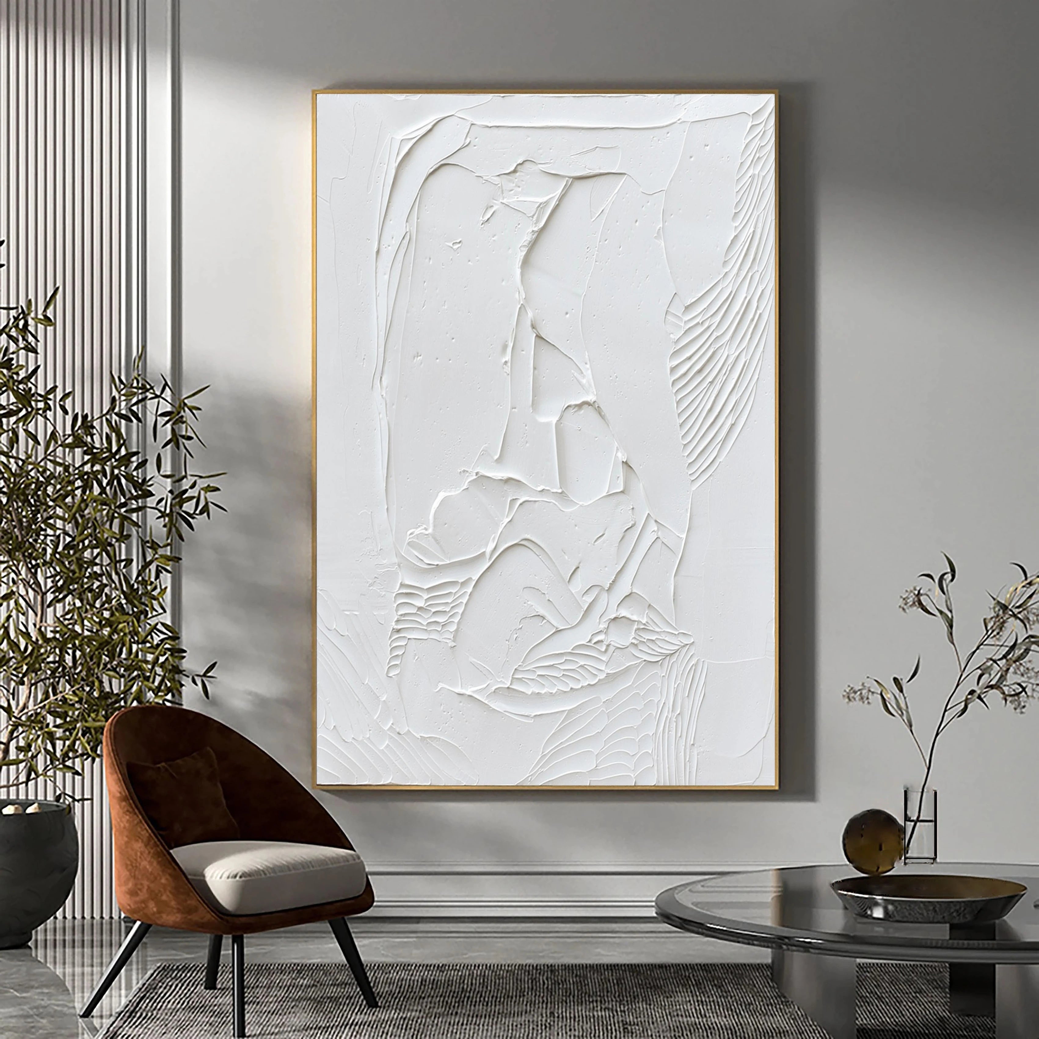 White Minimalist Textured Painting Canvas Wall Art - Modern Abstract Home Decor for Living Room, Bedroom & Office | Premium Quality #MM007