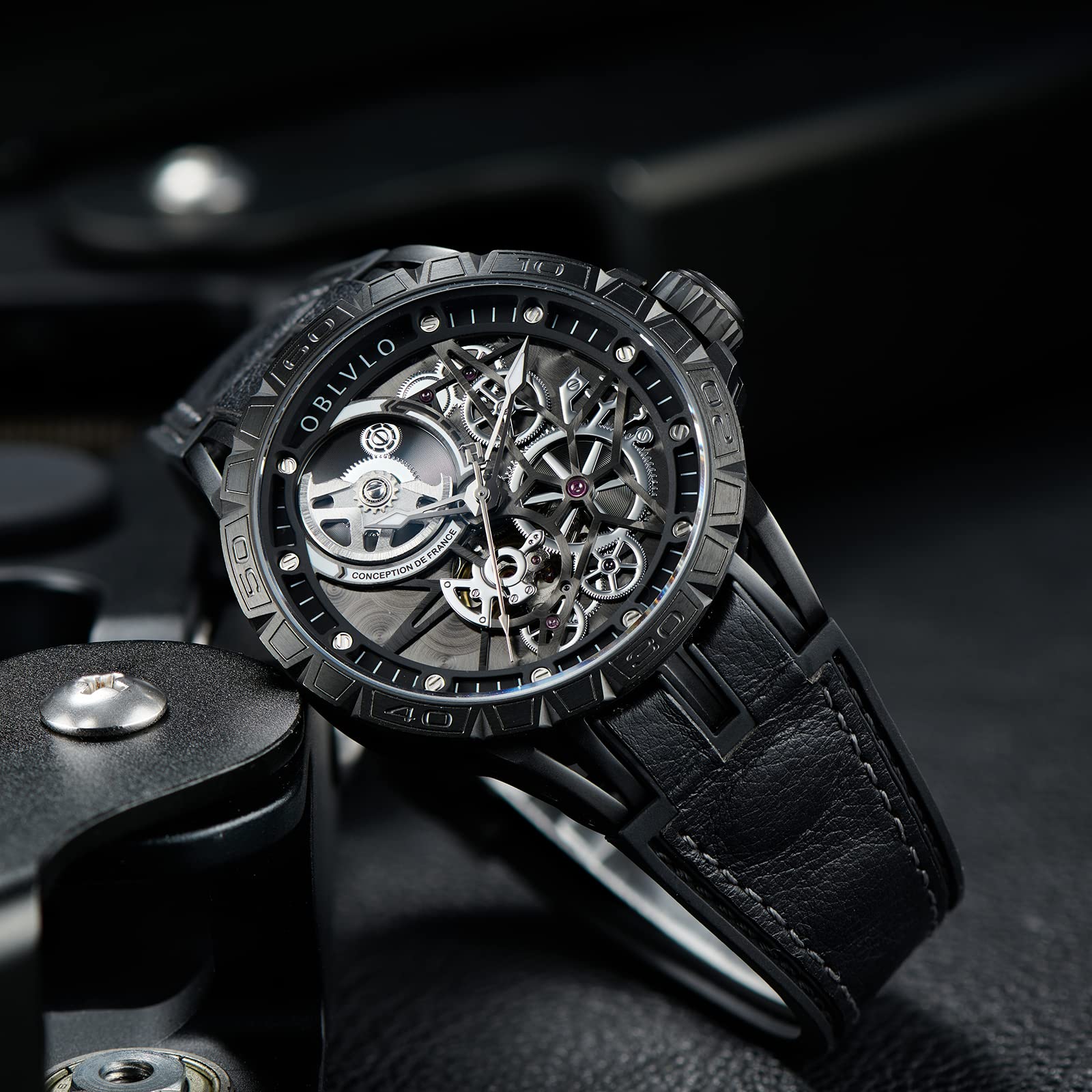 Top Luxury Designer Automatic Skeleton Dial Steel Watch - Genuine Leather Strap for Men, Perfect for Business, Formal Events & Everyday Wear