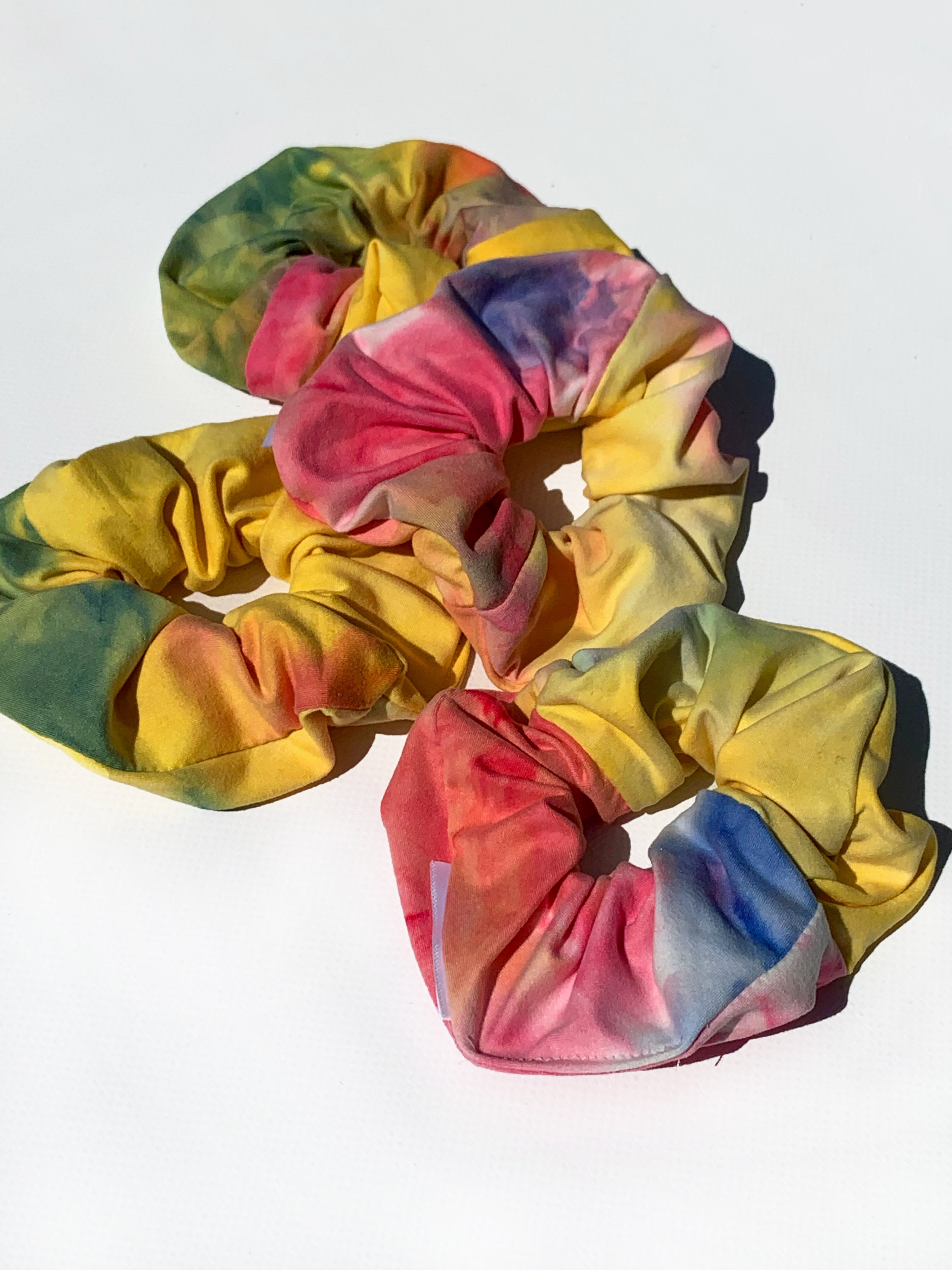 Vibrant Rainbow Tie Dye Hair Scrunchie - Soft Elastic Hair Tie for Women & Girls - Perfect for Yoga, Workouts, and Everyday Style
