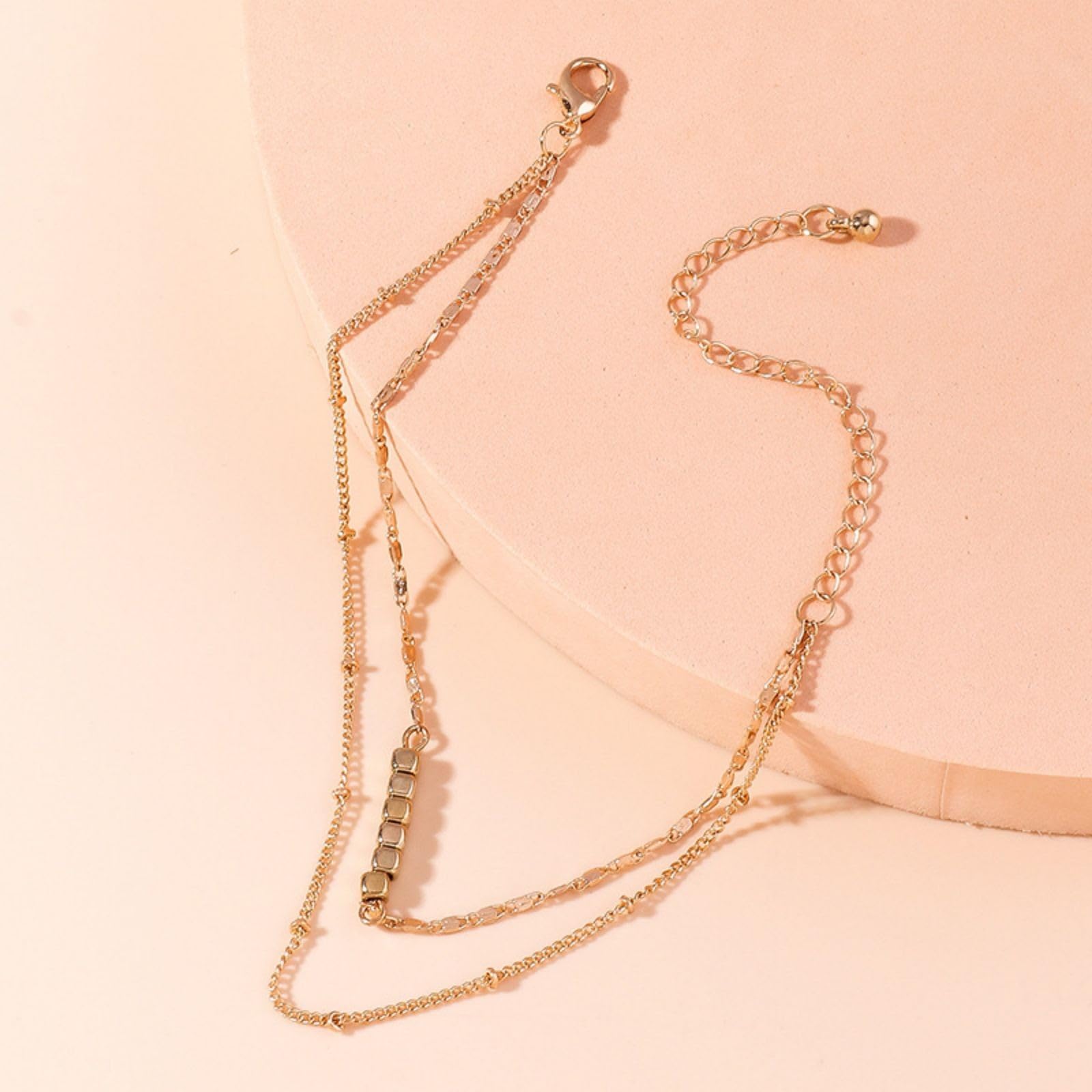 Women's Gold Wrap Bracelet & Anklet - Flat Bottom Sailor Chain with Six Beads, Double Ankle Chain Jewelry for Teachers | Perfect for Beach, Office & Everyday Wear