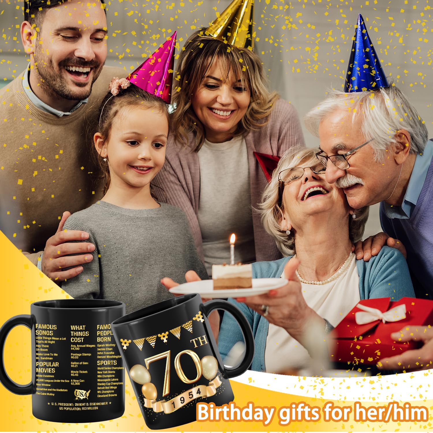 70th Birthday Gifts for Men & Women - Unique 1955 Themed Present Ideas for 70 Year Olds - Personalized Coffee Mug for 70th Birthday Celebration - Perfect Retirement, Milestone & Anniversary Gift for Grandparents, Parents & Friends