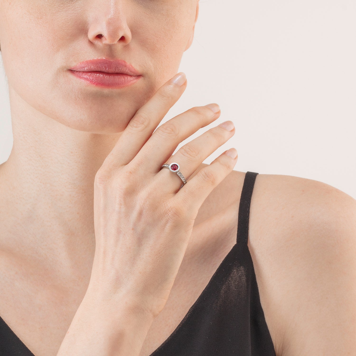 Sparkling Dots Silver Red Ring for Women - Elegant Cubic Zirconia Jewelry for Party, Wedding & Evening Occasions