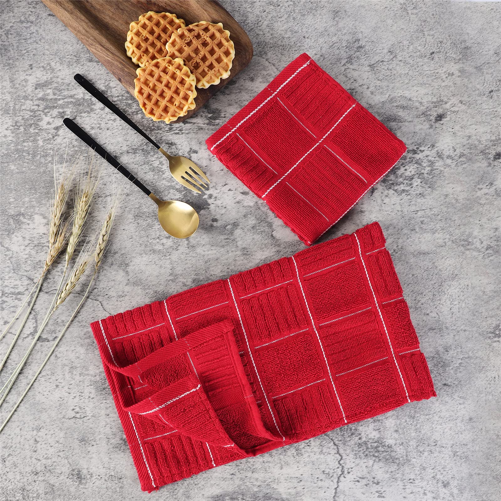 Glynniss 8-Piece Red Kitchen Towel Set - Super Absorbent Dish Towels & Cloths for Washing Dishes, Cleaning & Drying - Perfect for Kitchen, Restaurant & Household Use