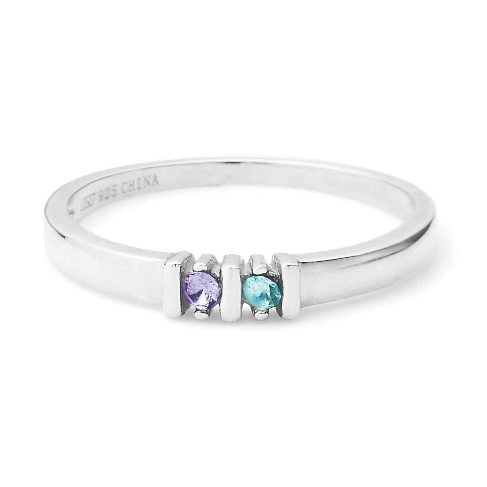 EVE'S ADDICTION Custom Sterling Silver 2 Stone Birthstone Ring for Women - Personalized Mother's Day Gift, Anniversary Present, Birthday Jewelry for Mom - Perfect for Special Occasions & Everyday Wear