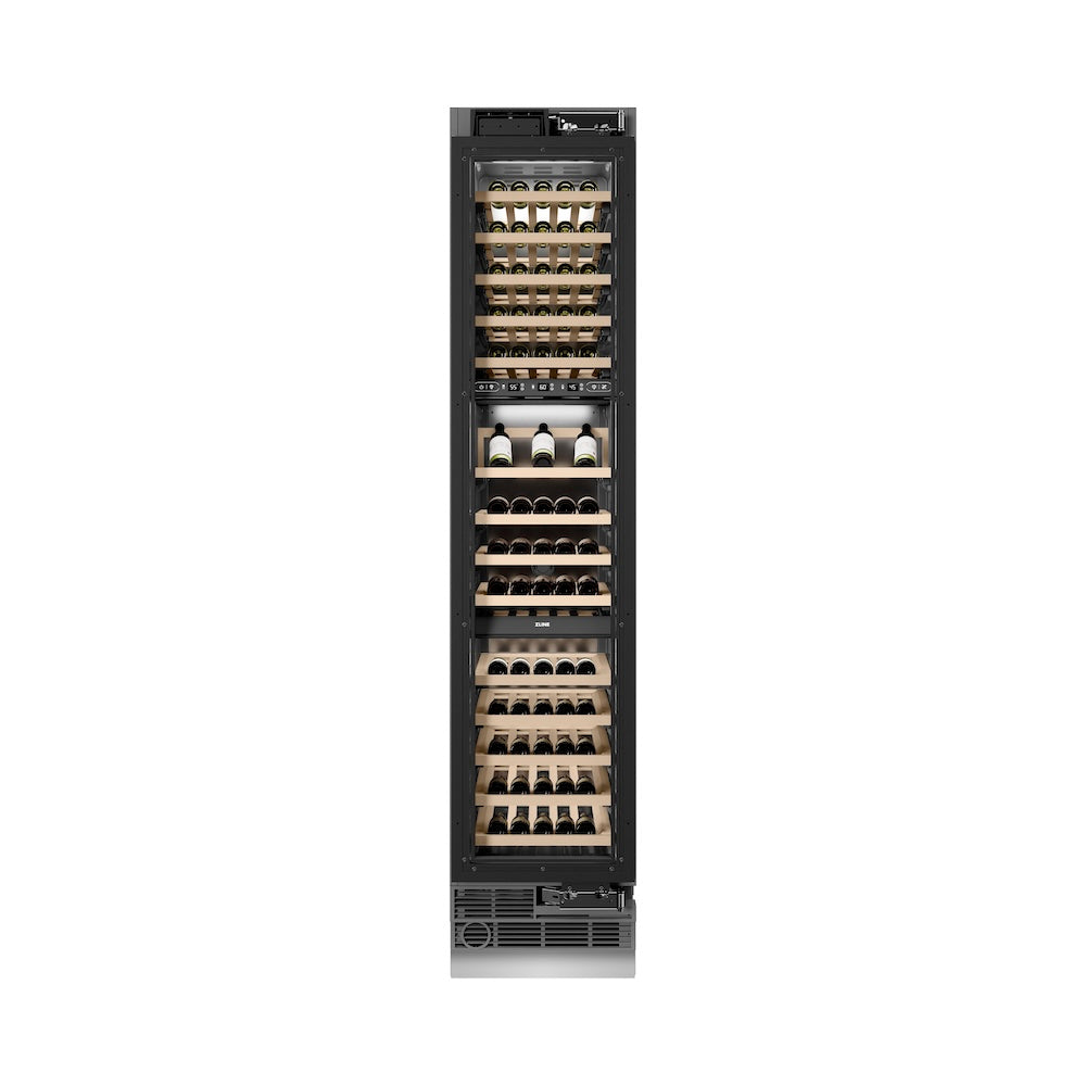 ZLINE Autograph Edition 18 Inch 9.0 cu ft Triple Zone 68 Bottle Panel Ready Right Hinge Column Wine Cooler with Matte Black Accents - Perfect for Home Bars, Wine Cellars & Entertaining (RBCWVRZ 18 MB)