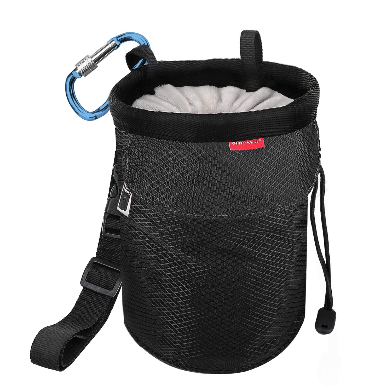 Premium No-Leak Rhino Valley Climbing Chalk Bag with Adjustable Belt, Carabiner Clip & Zippered Pockets - Ideal for Rock Climbing, Bouldering, CrossFit, Weightlifting & Gym Training