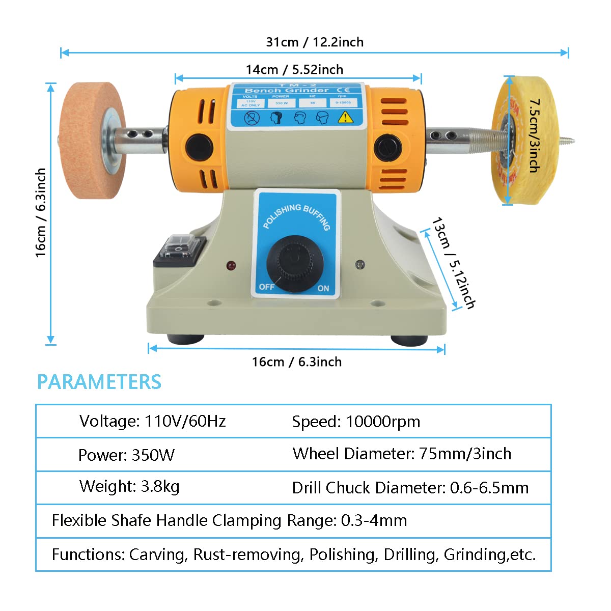 **Professional Jewelry Buffer Polisher Kit - Electric Bench Buffer with Accessories for DIY Jewelry, Wood, Amber, Metal & Jade Polishing - Perfect for Crafting, Jewelry Making & Metalworking**    *(Use Cases: Ideal for home workshops, jewelry repair, woodturning, metal polishing, and DIY crafting projects.)*