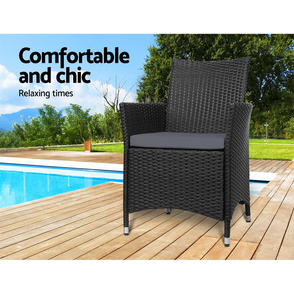 2-Piece Outdoor Dining Chairs Set - Patio Furniture with Wicker Design & Cushions - Perfect for Garden, Backyard, Poolside & Balcony Dining