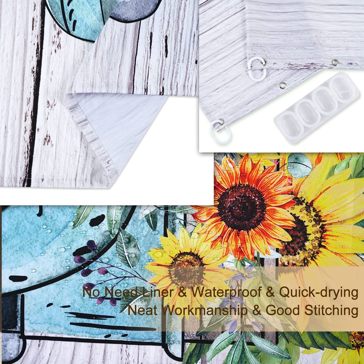 RosieLily Rustic Sunflower Shower Curtain Set - Farmhouse Bathroom Decor with 12 Hooks, 72x72 Inches - Perfect for Fall Season and Country Style Bathroom Makeover