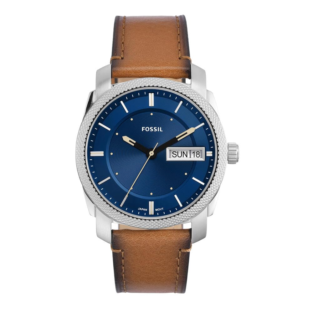 Fossil Machine Men's Stainless Steel Quartz Watch with Three-Hand Movement - Perfect for Business, Casual Wear & Everyday Use