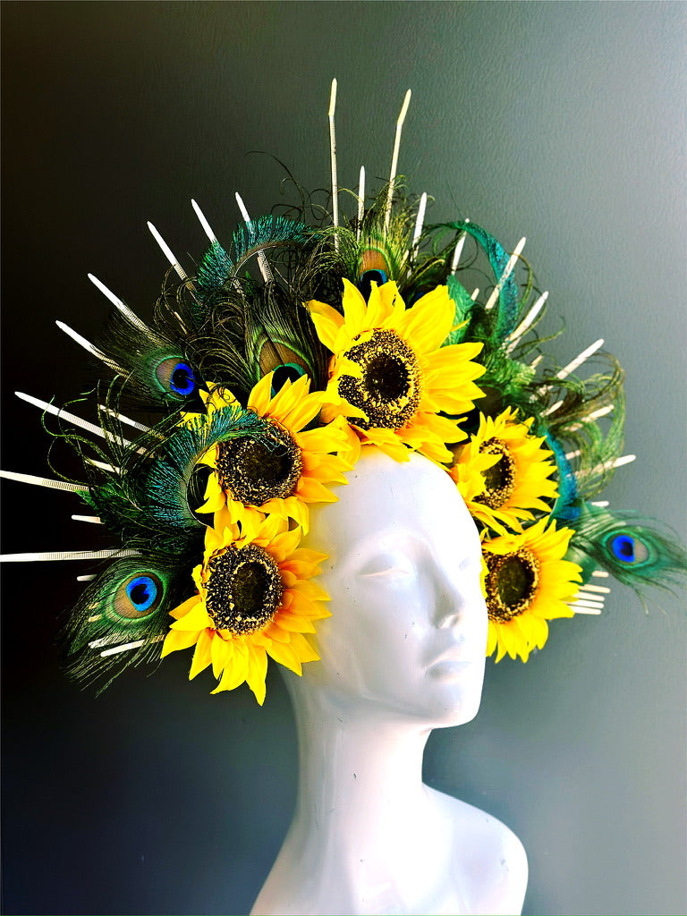 Solstice Sunflower Bloom Headdress - Floral Crown for Festivals, Weddings & Boho Style - Perfect for Summer Parties & Music Festivals