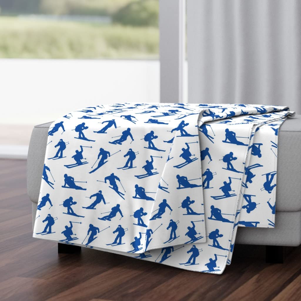 Luxe Velvet Throw Blanket 50x70 Inches - Blue Downhill Skiers Winter Sports Design | Soft Cozy Blanket for Bed, Couch & Home Decor | Perfect for Ski Lodge, Winter Cabin & Gift Giving