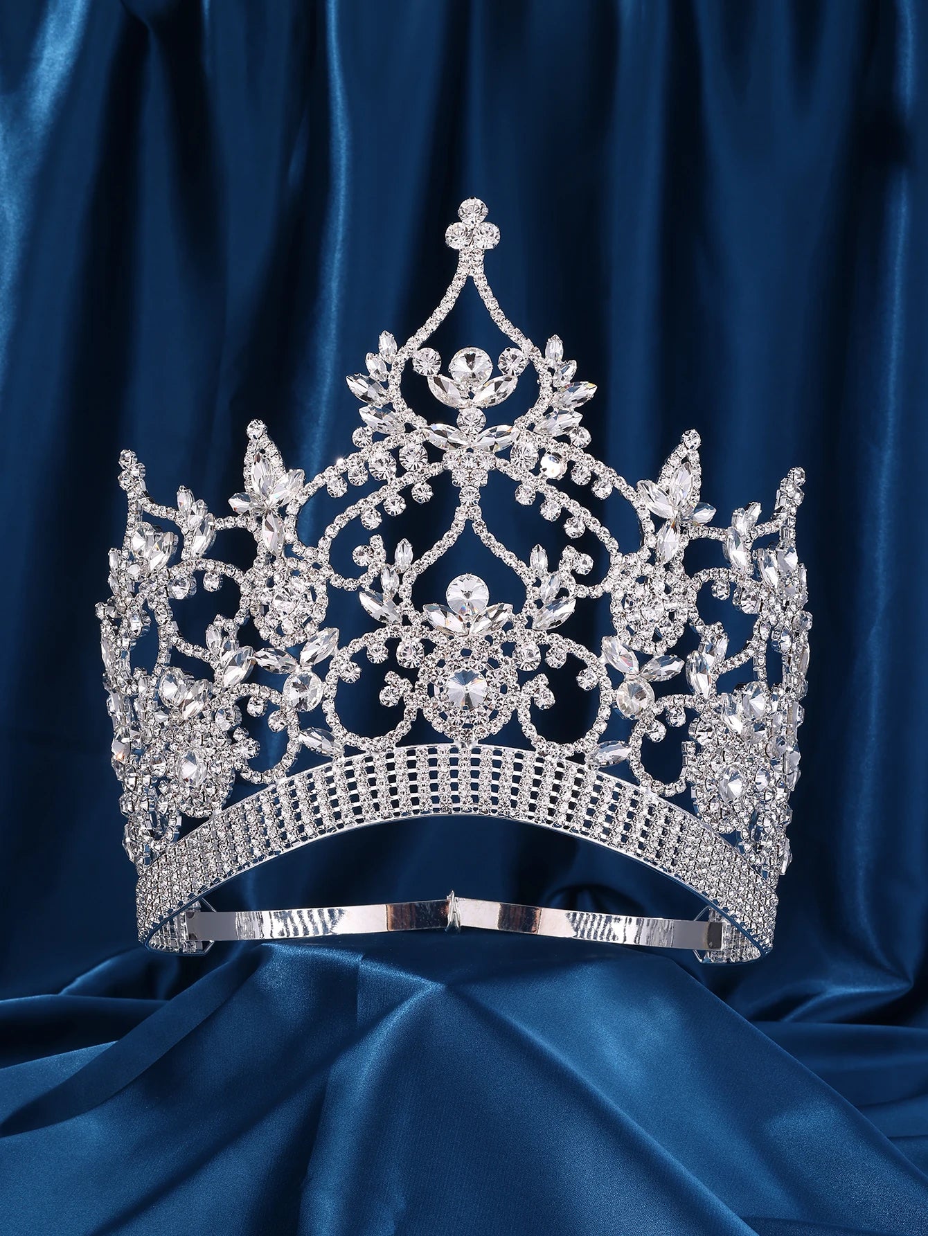 Imperial Aurora Pageant Crown – Silver Rhinestone Tiara with AB Stones for Beauty Queens, Pageants, Prom, Weddings & Special Events | Elegant Headpiece for Women & Girls