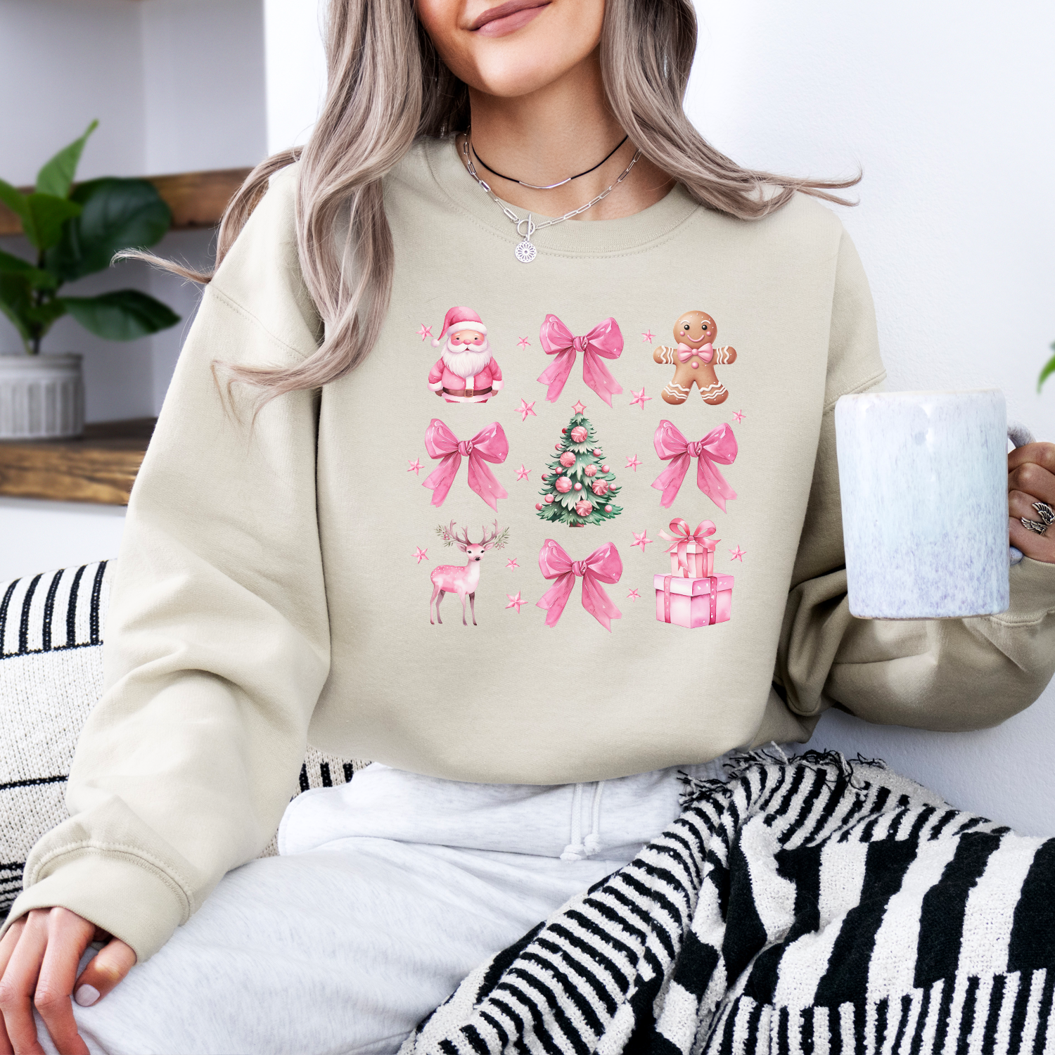 Coquette Christmas Icons Women's Sweatshirt - Cute Holiday Graphic Pullover for Women - Perfect for Christmas Parties & Cozy Winter Outfits