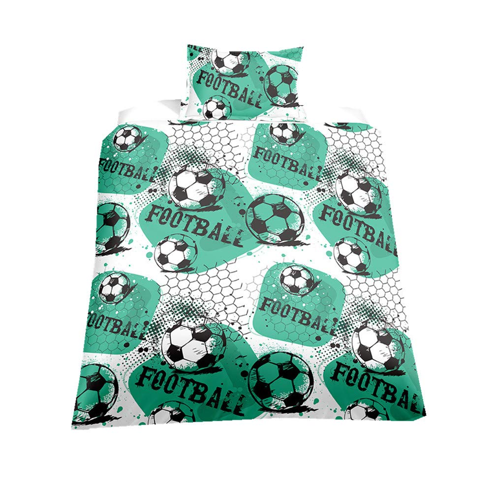 Kids Football Themed Duvet Cover Set with Zipper - Green Sports Bedding for Boys & Girls, Double Size 200x200cm - Perfect for Kids' Bedrooms, Dorm Rooms & Sports-Themed Decor