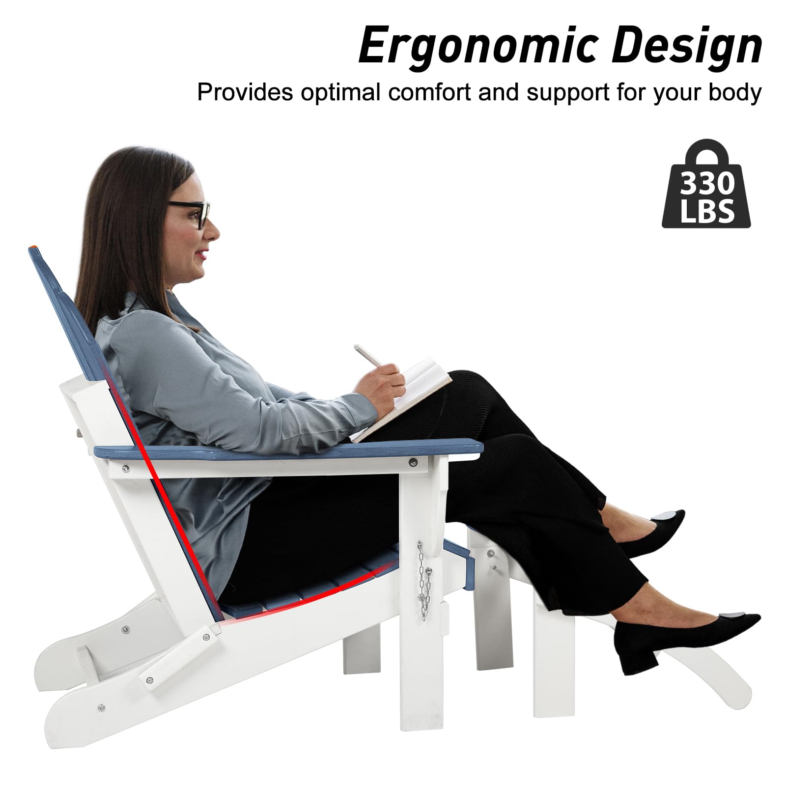 Aoodor 2-Pack Navy Blue HDPE Outdoor All-Weather Folding Adirondack Chairs - Patio, Garden, Backyard, Lawn & Fire Pit Seating - Durable & Comfortable for Relaxing Outdoors