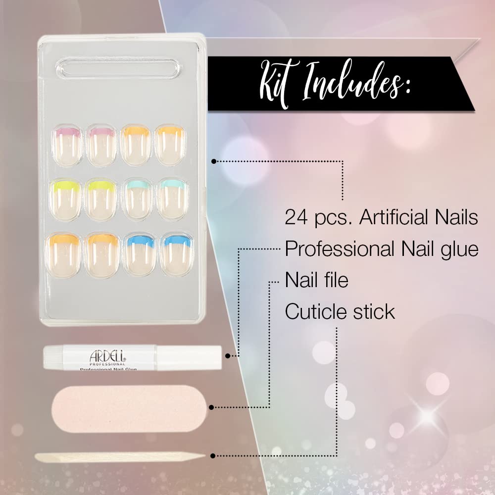 Ardell Nail Addict Artificial Nail Set - Rainbow French Tips Press on Nails for Women | Salon Quality Fake Nails for Parties, Weddings & Special Occasions