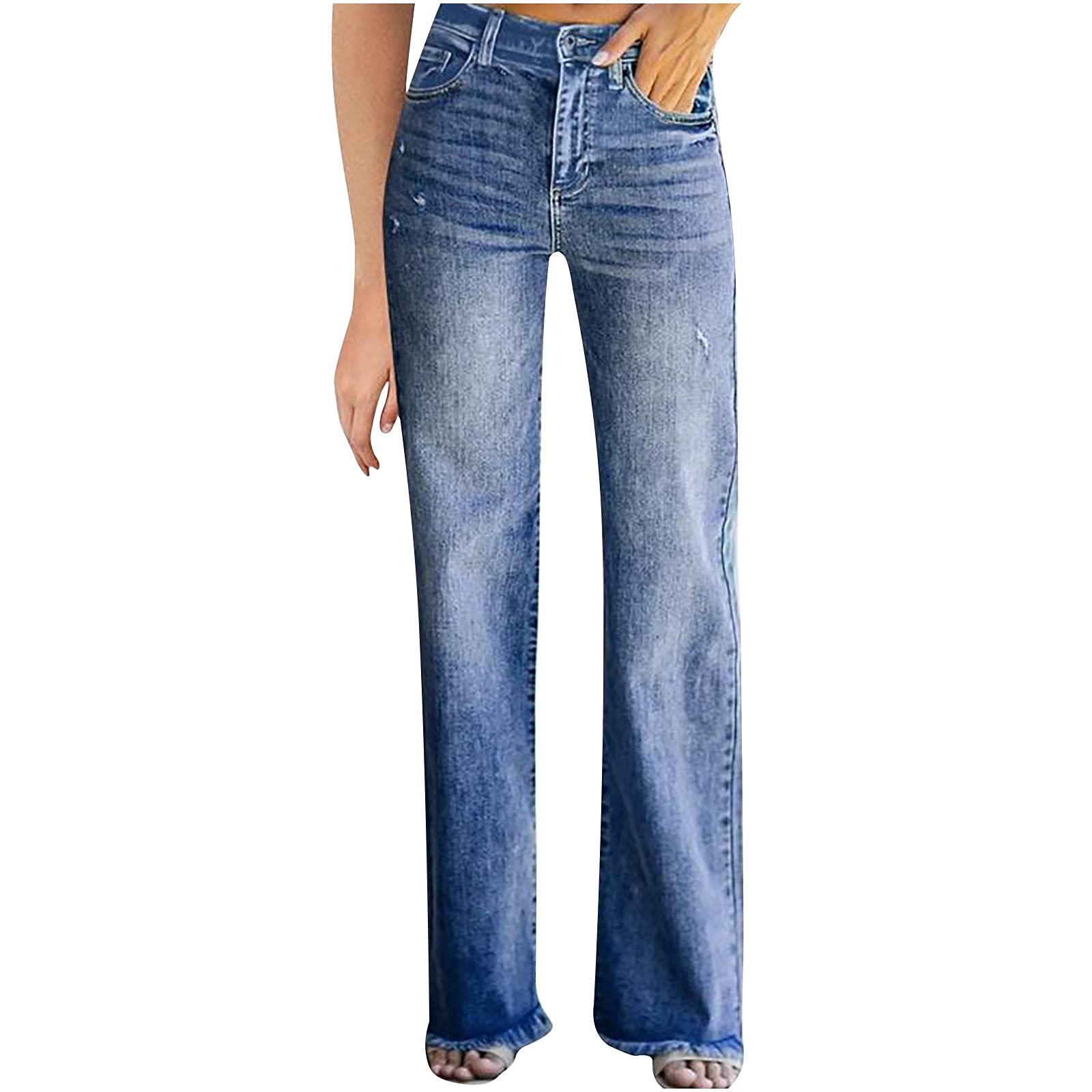 SHENGXINY Women's Casual Solid Color Jeans with Pockets - High Waist Long Cargo Pants for Everyday Wear | Perfect for Work, Travel & Street Style