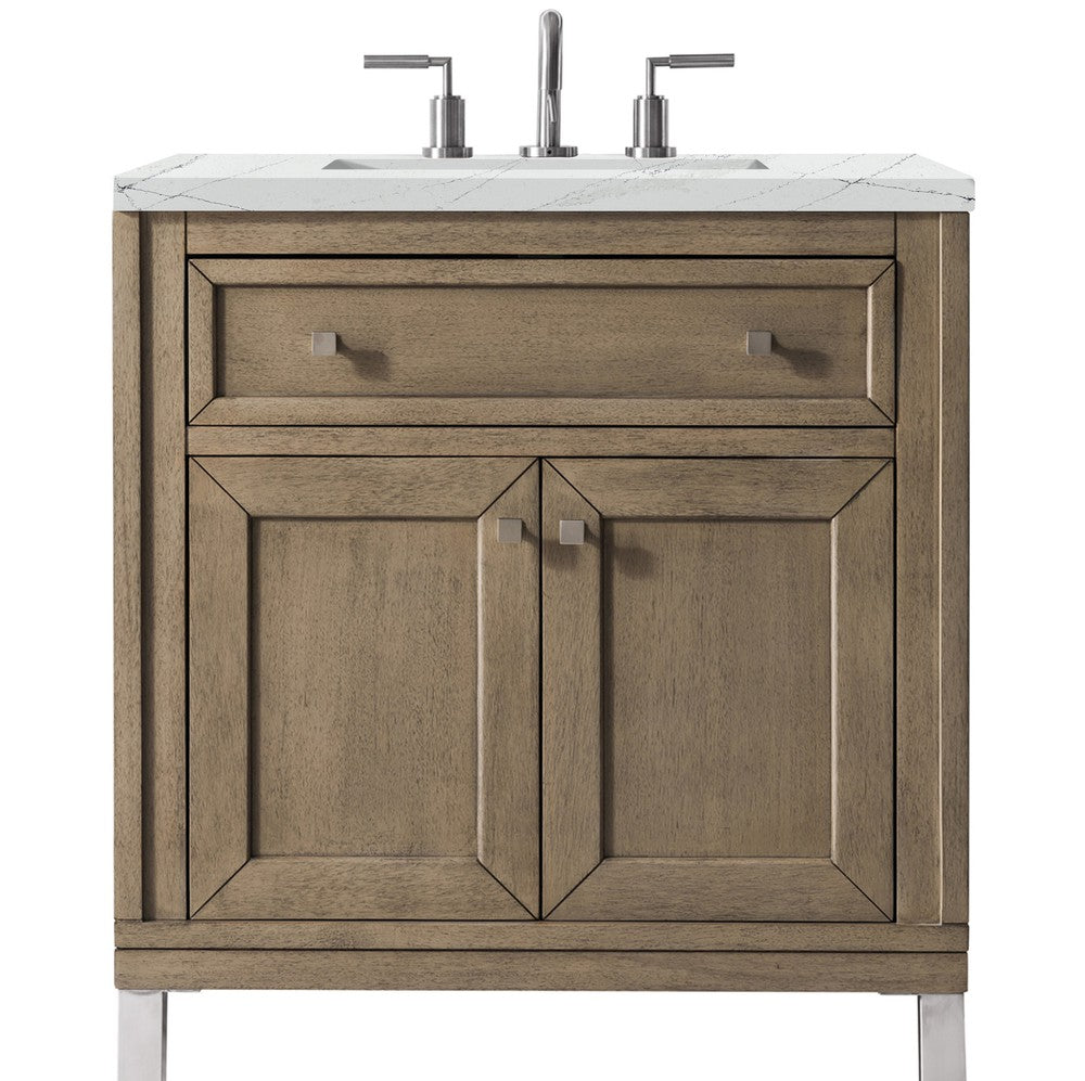 James Martin Vanities Chicago Collection 30-Inch Single Bathroom Vanity in Whitewashed Walnut with Countertop Options - Perfect for Modern Bathroom Renovations & Small Space Solutions