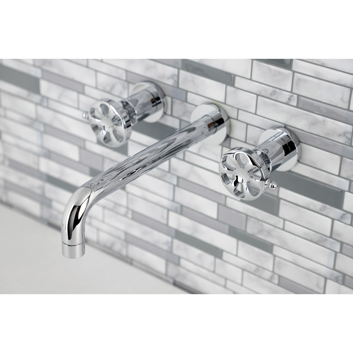 Belknap KS8021RX 3-Hole Wall Mount Roman Tub Faucet with Two Handles - Polished Chrome Finish for Bathroom & Spa Luxury Experience