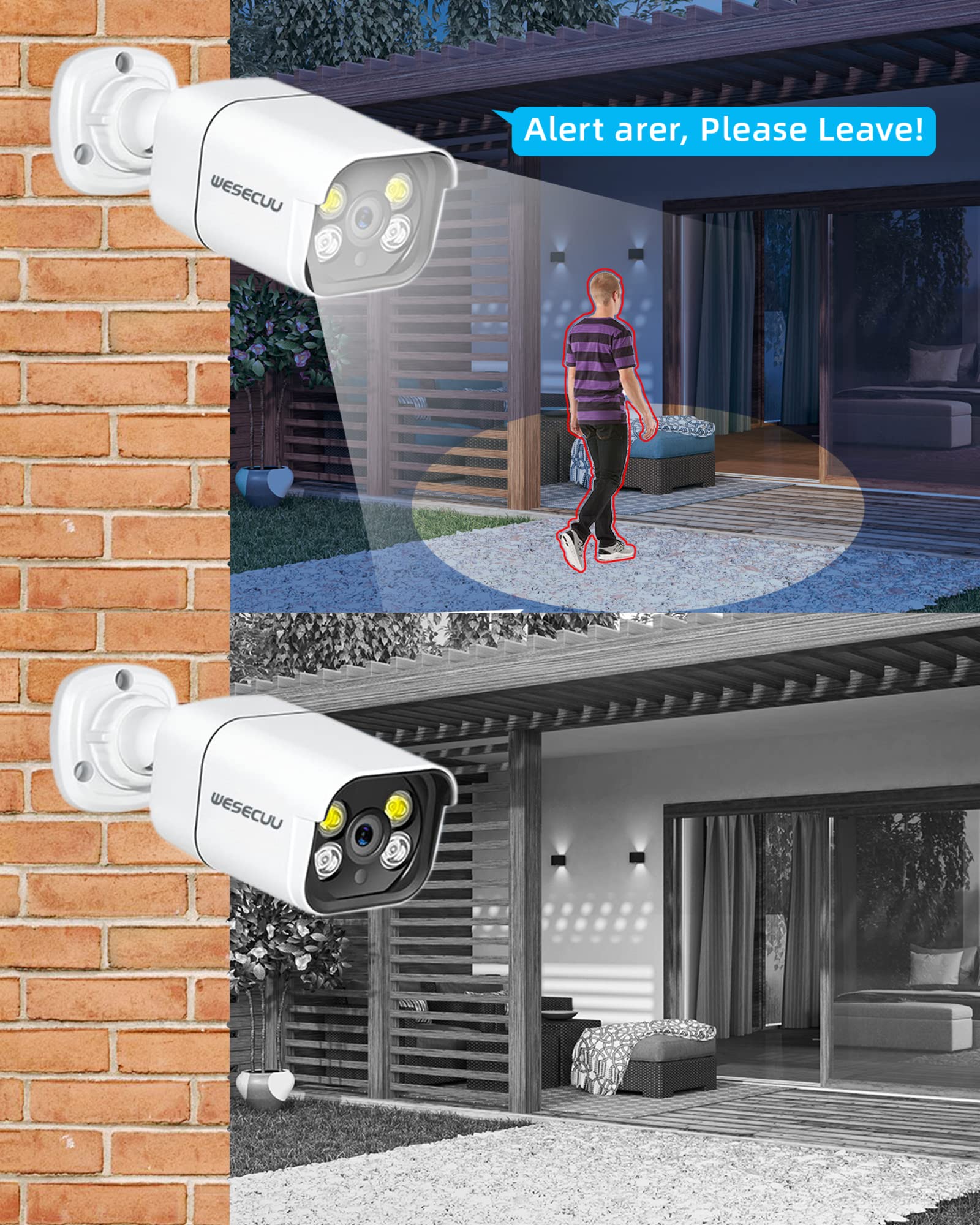 16CH Expandable WESECUU PoE Security Camera System - 4K CCTV Surveillance Kit with 8 IP Outdoor Cameras, 2-Way Audio, Human Detection & 3TB HDD for 24/7 Recording (POE8 KIT) - Ideal for Home Security, Business Monitoring, and Property Surveillance