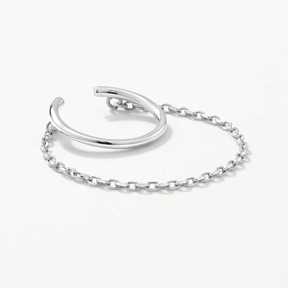 Silver Drop Chain Single Ear Cuff - Trendy Boho Ear Jewelry for Women - Perfect for Parties, Weddings & Everyday Wear