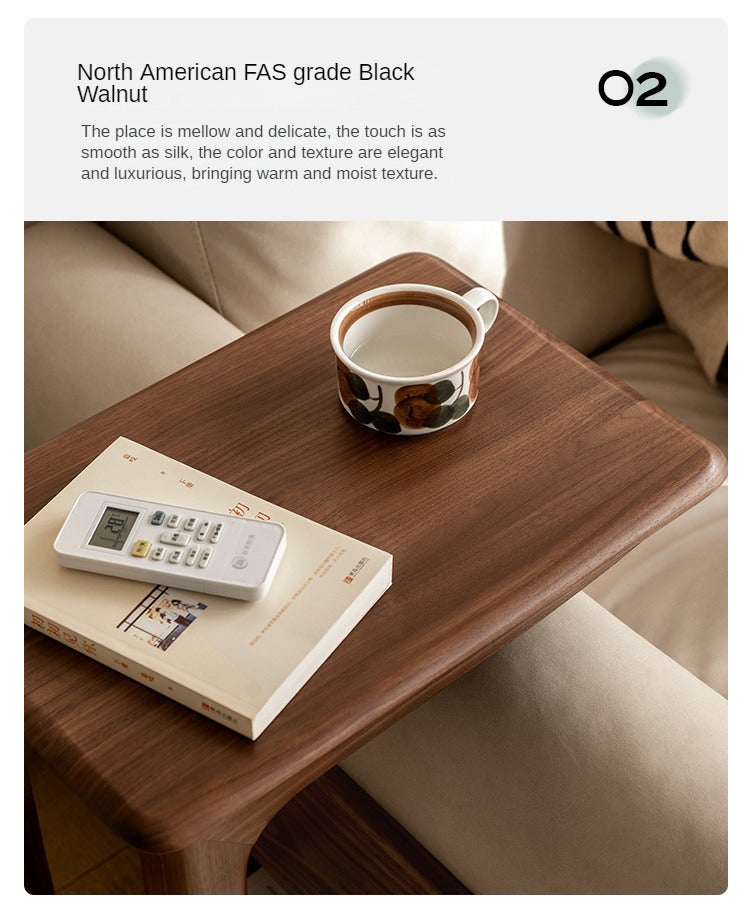 Premium Black Walnut Solid Wood Mobile Side Table - Rolling End Table with Wheels for Living Room, Bedroom, or Office - Natural Wood Nightstand with Storage Shelf
