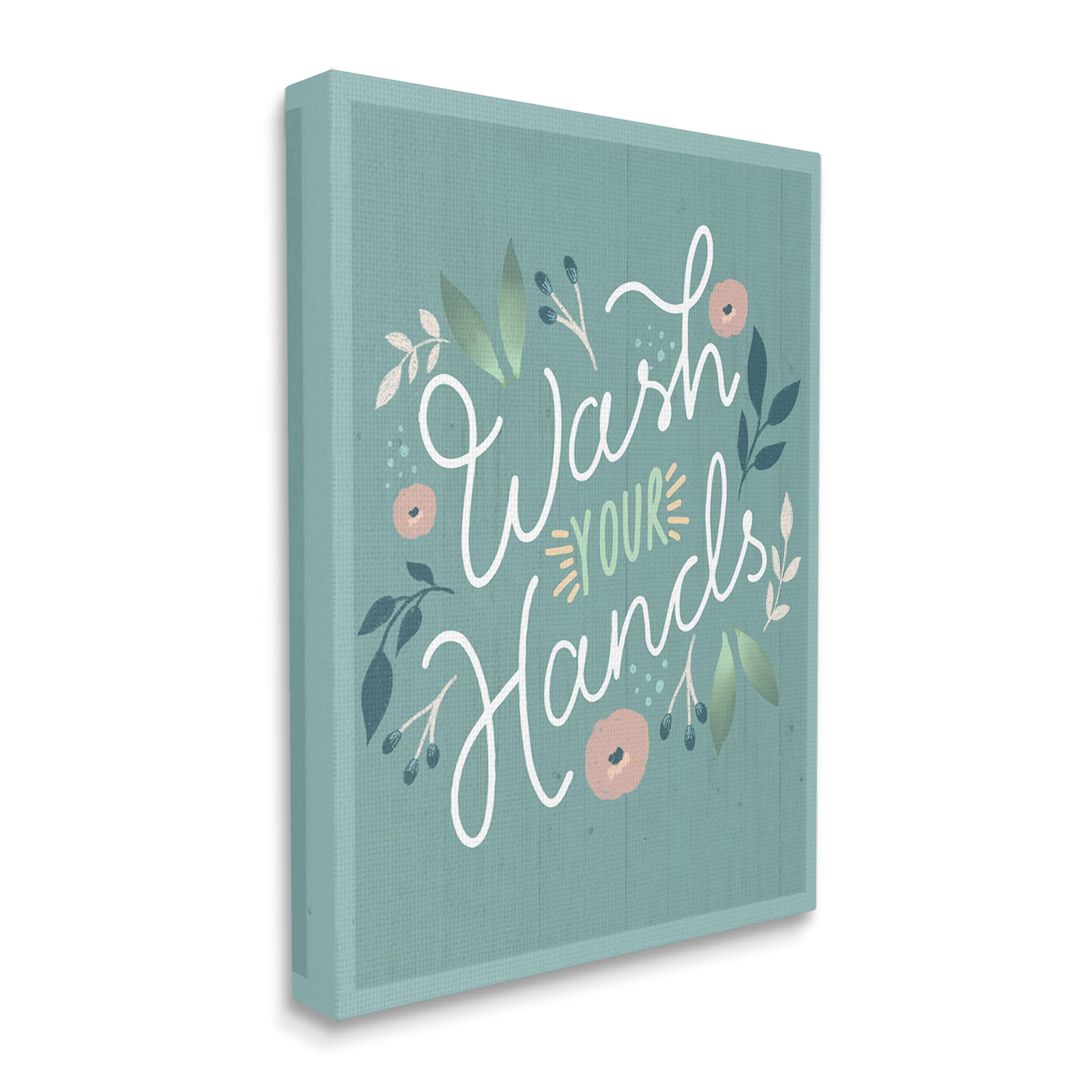 Stupell Industries Wash Your Hands Pink Floral Green Farmhouse Canvas Wall Art 36
