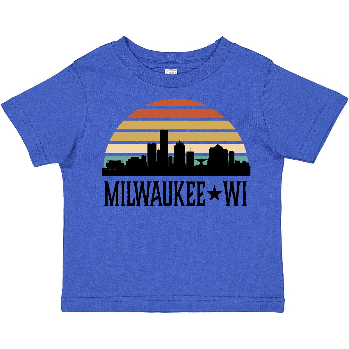 Inktastic Milwaukee Wisconsin Skyline Retro Sunset Toddler T-Shirt - Soft Cotton Kids Tee for Boys & Girls - Perfect for Family Outings, Travel & Wisconsin Pride Gifts