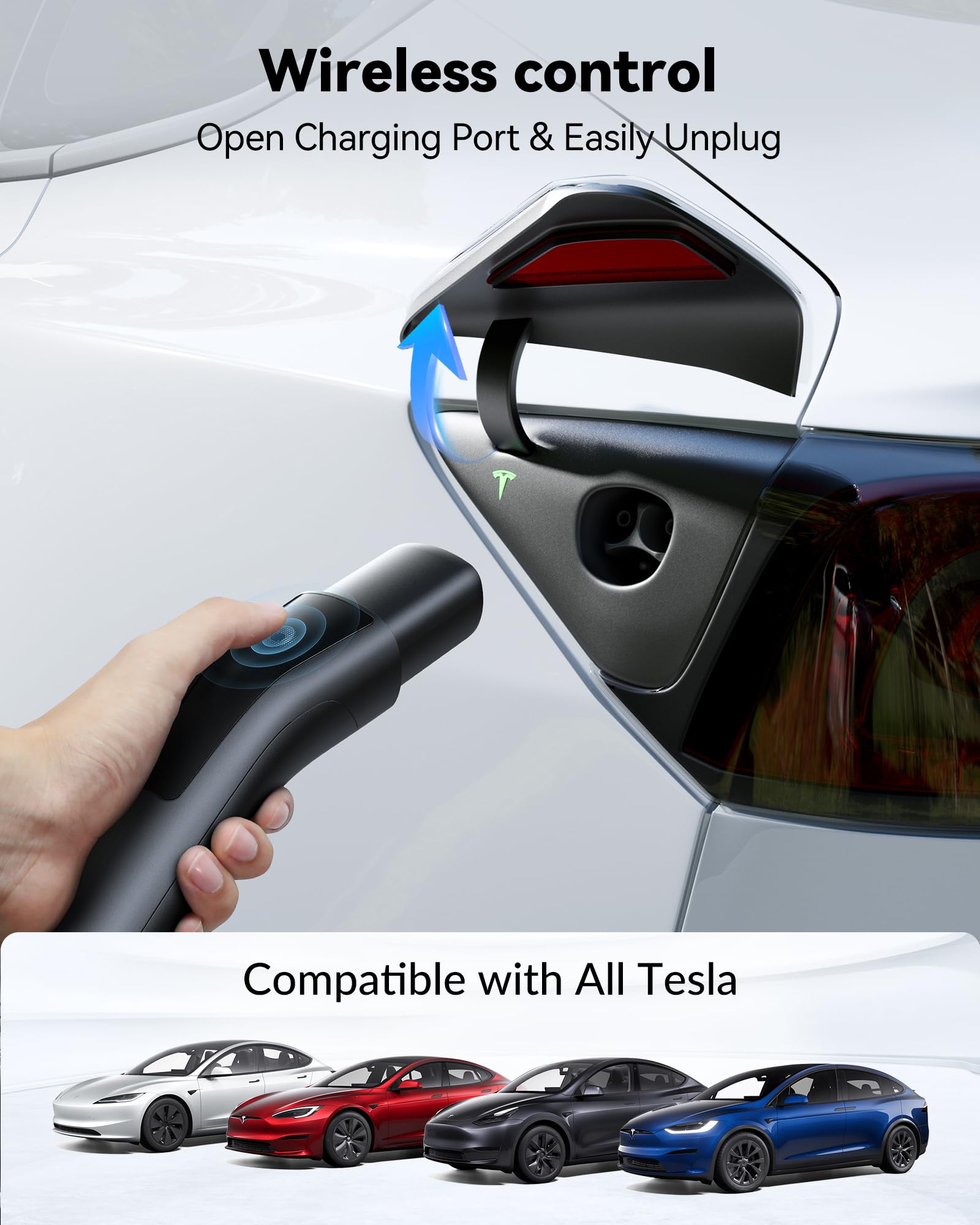 Tesla Level 2 EV Charger - 32Amp 240V Fast Home Charging Station with Wireless Control & Adjustable Current (NEMA 14-50P) - Compatible with Model 3/Y/S/X - Perfect for Garage, Driveway & Road Trip Charging Needs