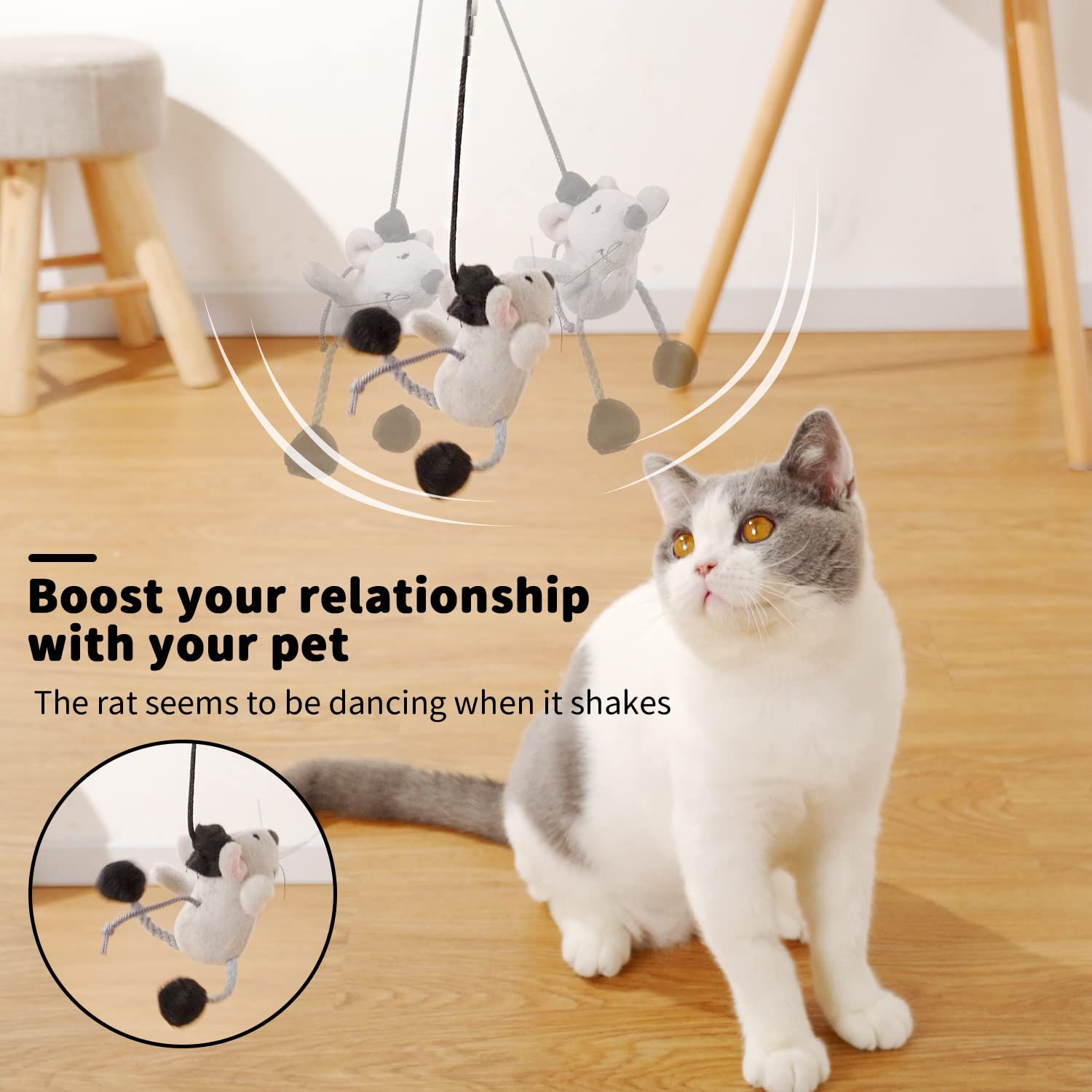 PAZ'S GIFT Interactive Cat Wand Toy with Cute Mouse - Teaser Wand for Indoor Play, Squeaky Fun Kitten Toy for Chase & Exercise - Reduce Boredom for All Cats - Perfect for Playtime, Training & Bonding with Your Feline Friend