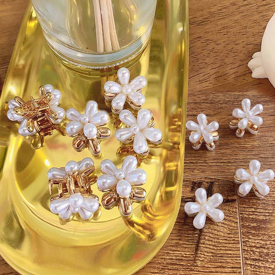 Korean Fashion Hair Clips for Girls - 7PCS Daisy Pearl Alligator Hair Barrettes Set for Baby, Toddler & Teen - Cute Hair Accessories for School, Party & Everyday Wear