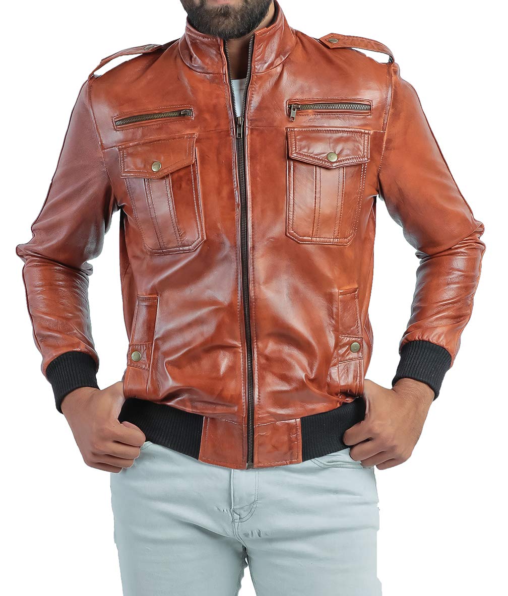 LUPIN Men's Vintage Lambskin Leather Jacket - Genuine Biker Motorcycle Jacket for Men (XS-3XL) | Perfect for Riding, Casual Wear & Night Out