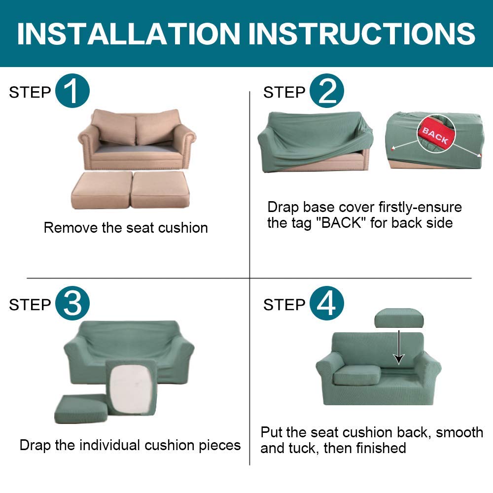 Turquoise Dark Cyan 3-Seater Sofa Cover & 2-Seater Loveseat Cover Set - Stretchable Slipcover for Living Room Furniture Protection (Fits Sectional, Couch, Home Decor)