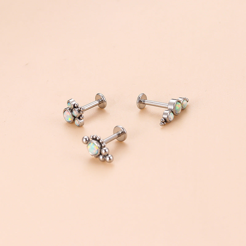 16G White Opalite Bezel Set Labret Stud Earring - Hypoallergenic Body Jewelry for Cartilage, Lip, Nose Piercing | Perfect for Everyday Wear & Special Occasions