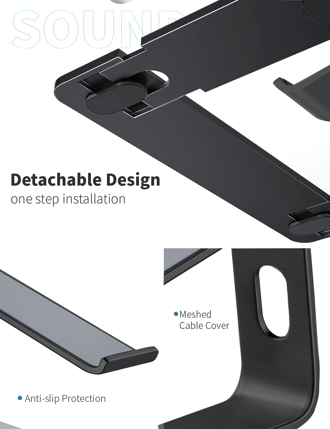 SOUNDANCE Aluminum Laptop Stand for 10-15.6 Inch Notebooks - Ergonomic Computer Riser with Adjustable Height, Portable & Sturdy Metal Holder for MacBook, Dell, HP - Perfect for Home Office, Gaming & Workstation Setup (Black)