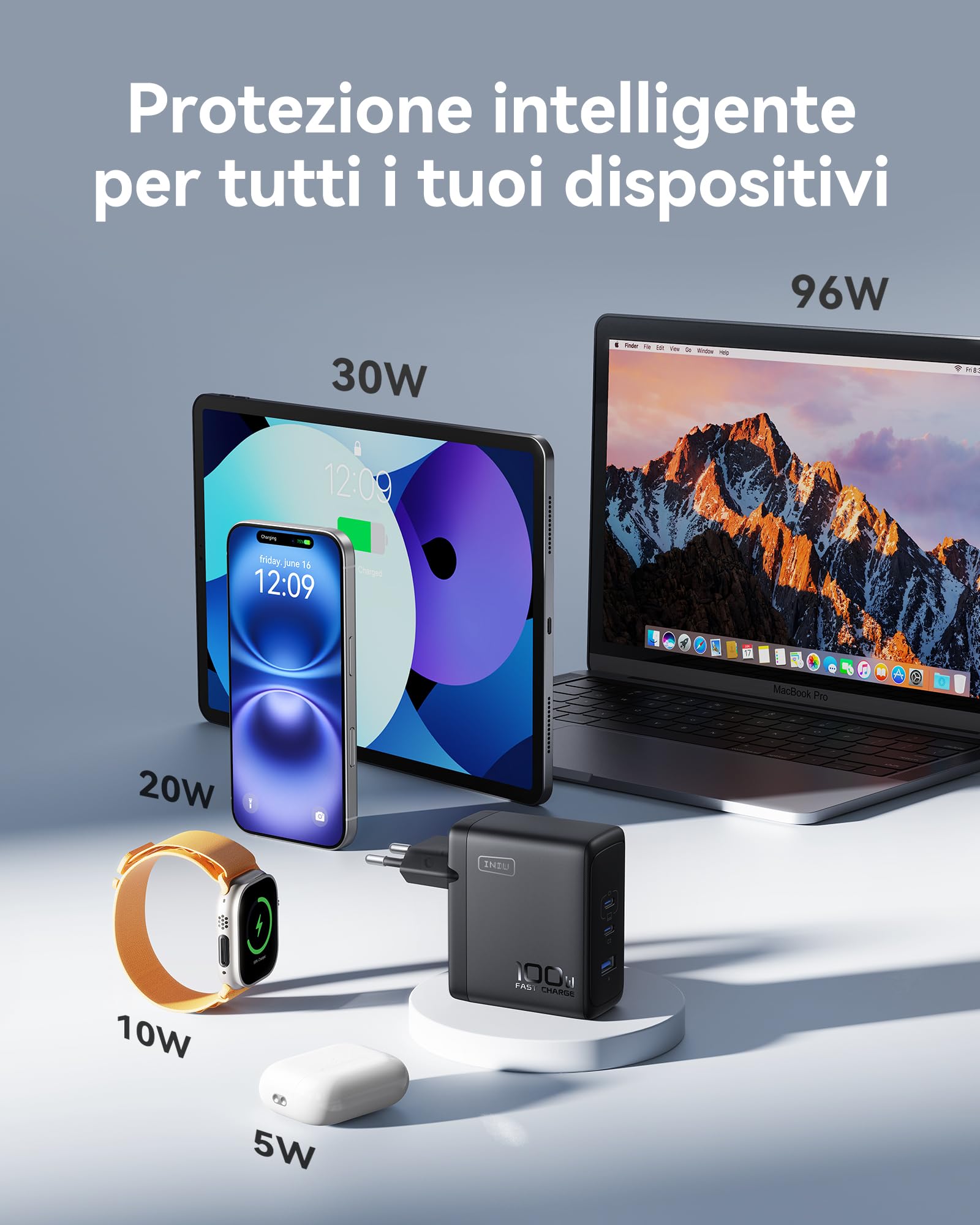 INIU 100W USB C GaN III Fast Charger, 3-Port Compact USB Car Charger with 100W Cable - Compatible with MacBook iPad Pro/Air, iPhone 16/15/14 Pro Max, Samsung S24 Ultra, Tablets & Laptops - Perfect for Travel, Office & Home Charging