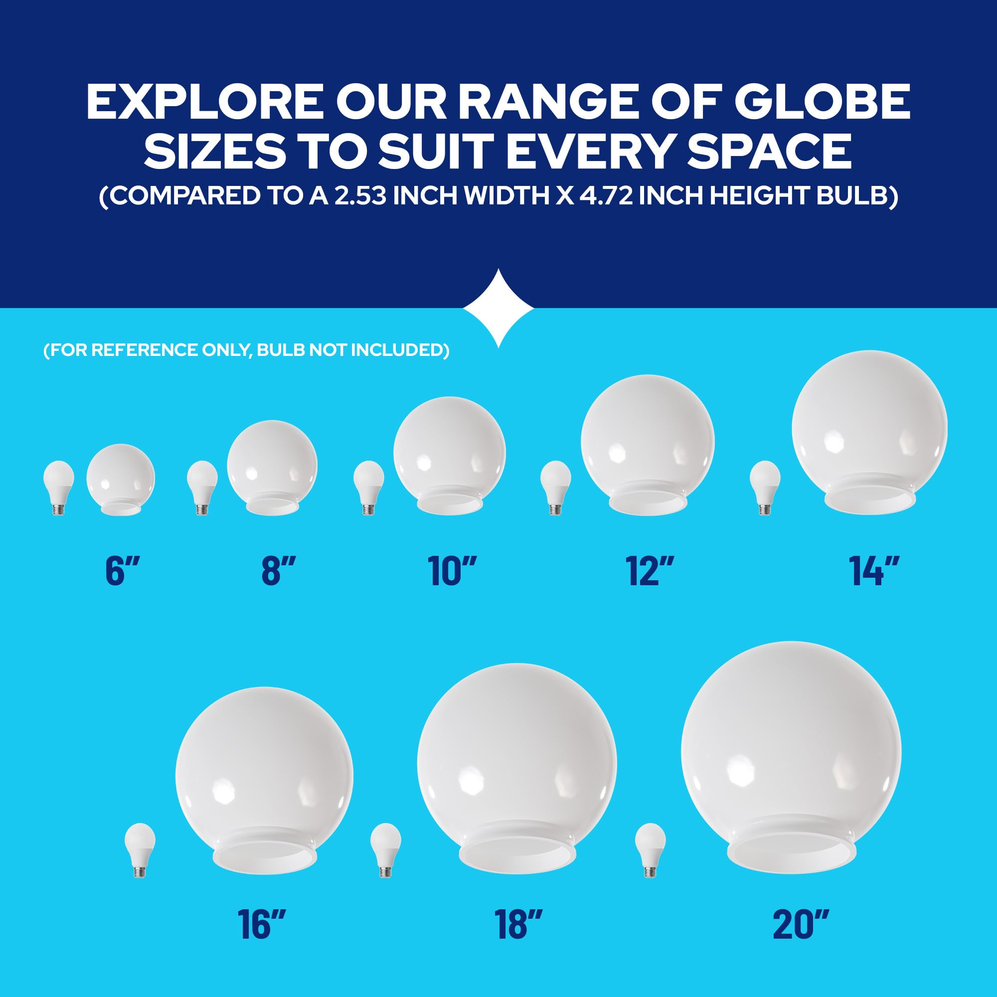 KastLite 18 Inch White Acrylic Outdoor Lamp Post Globe Light Diffuser - Smooth Textured with 8 Inch Fitter Neck Opening - USA Made Light Pole Fixture Replacement - Perfect for Porch, Garden, Pathway & Landscape Lighting