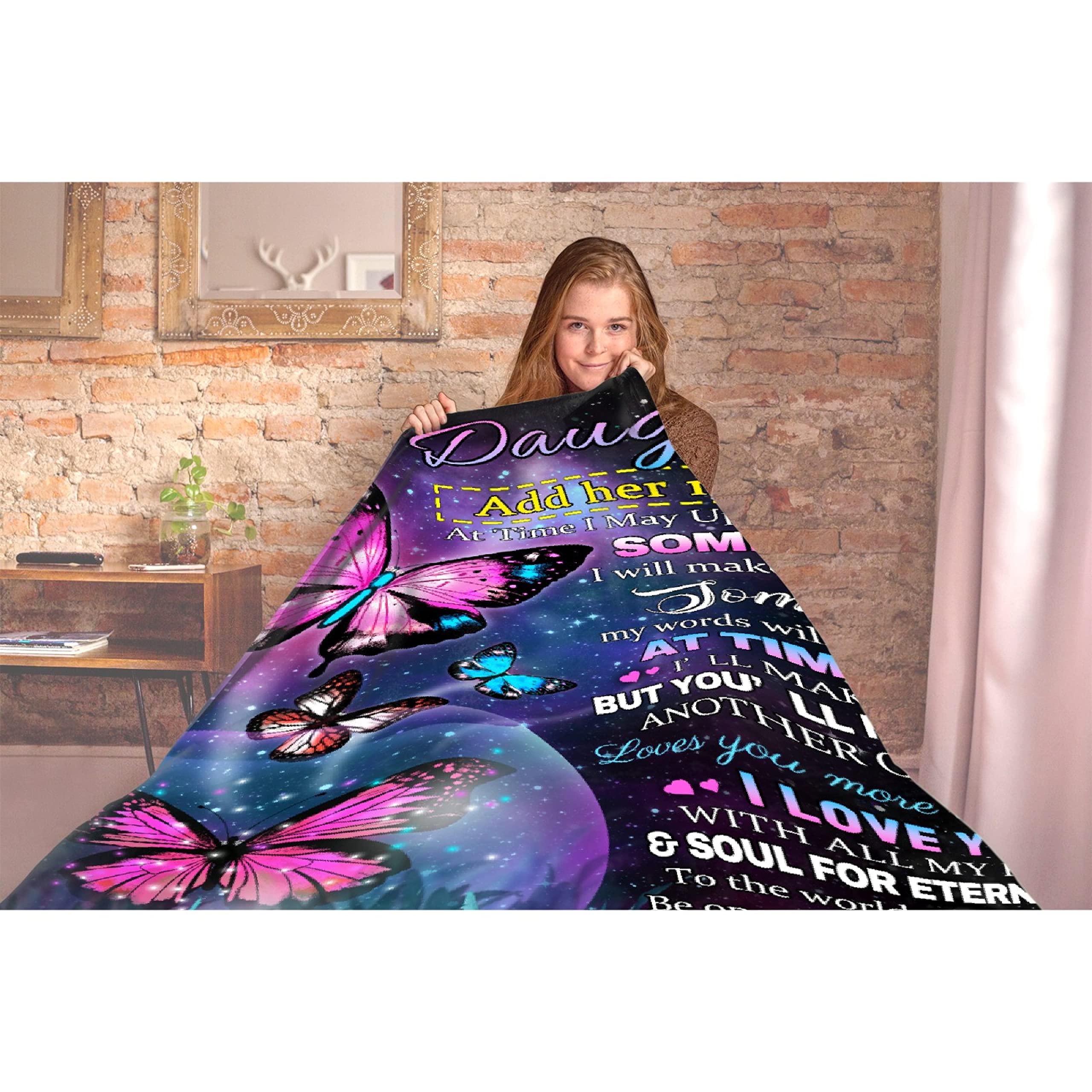 Personalized Name Blanket for Daughter - Custom Gift from Mom & Dad | Super Soft Flannel Throw Blanket for Girls & Women | 120