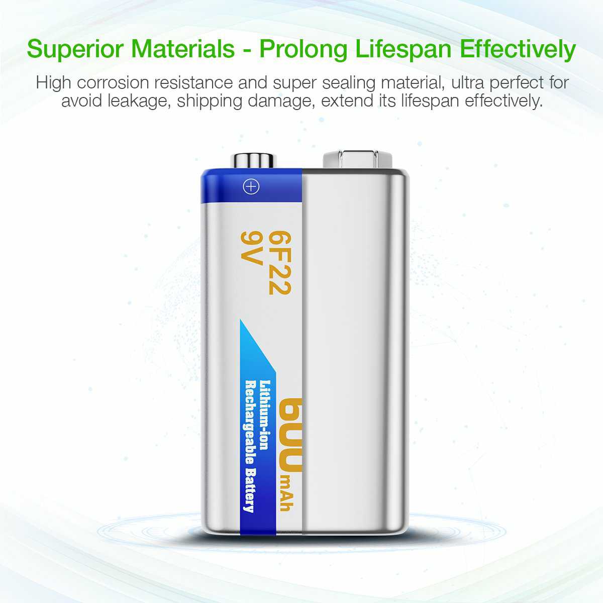 EBL 9V Lithium Ion Rechargeable Battery 600mAh - Long Lasting Power for Smoke Detectors, Guitar Pedals & Electronic Devices