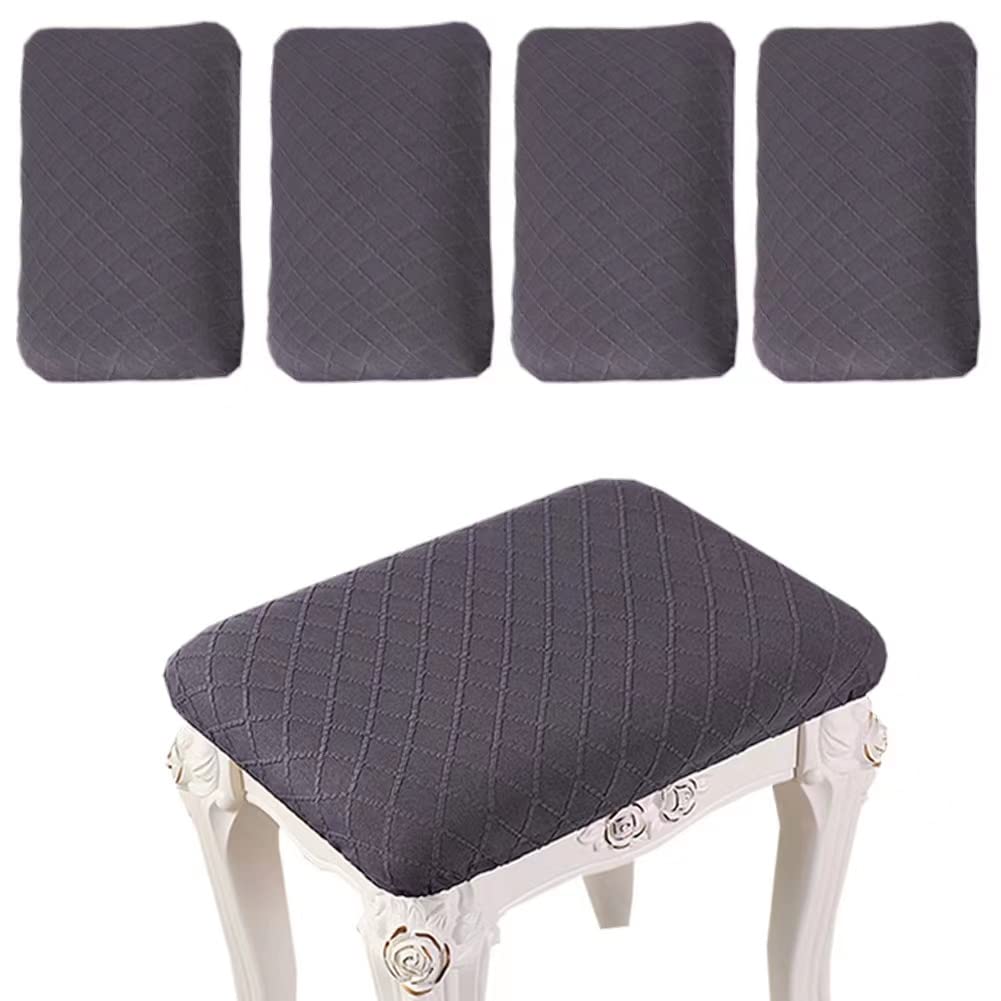 ANWUCHEN 4-Pack Stretch Rectangle Bar Stool Covers - Elastic Vanity Stool Slipcovers for Wooden & Metal Chairs, Dark Gray - Perfect for Kitchen Counter, Dining Table & Home Decor