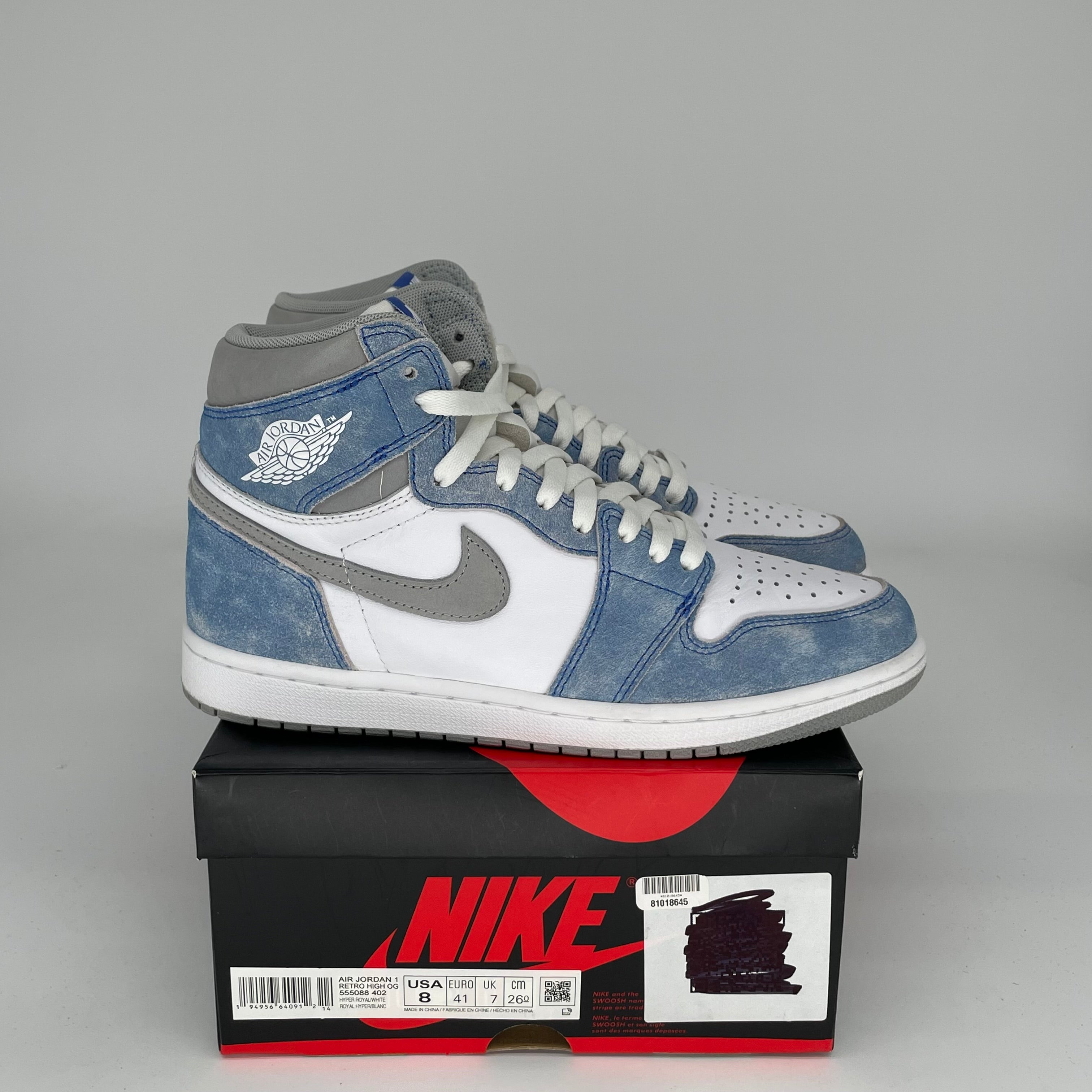 Original: AIR JORDAN 1 HYPER ROYAL SIZE 8 555088 402   Optimized: Air Jordan 1 Retro High OG 